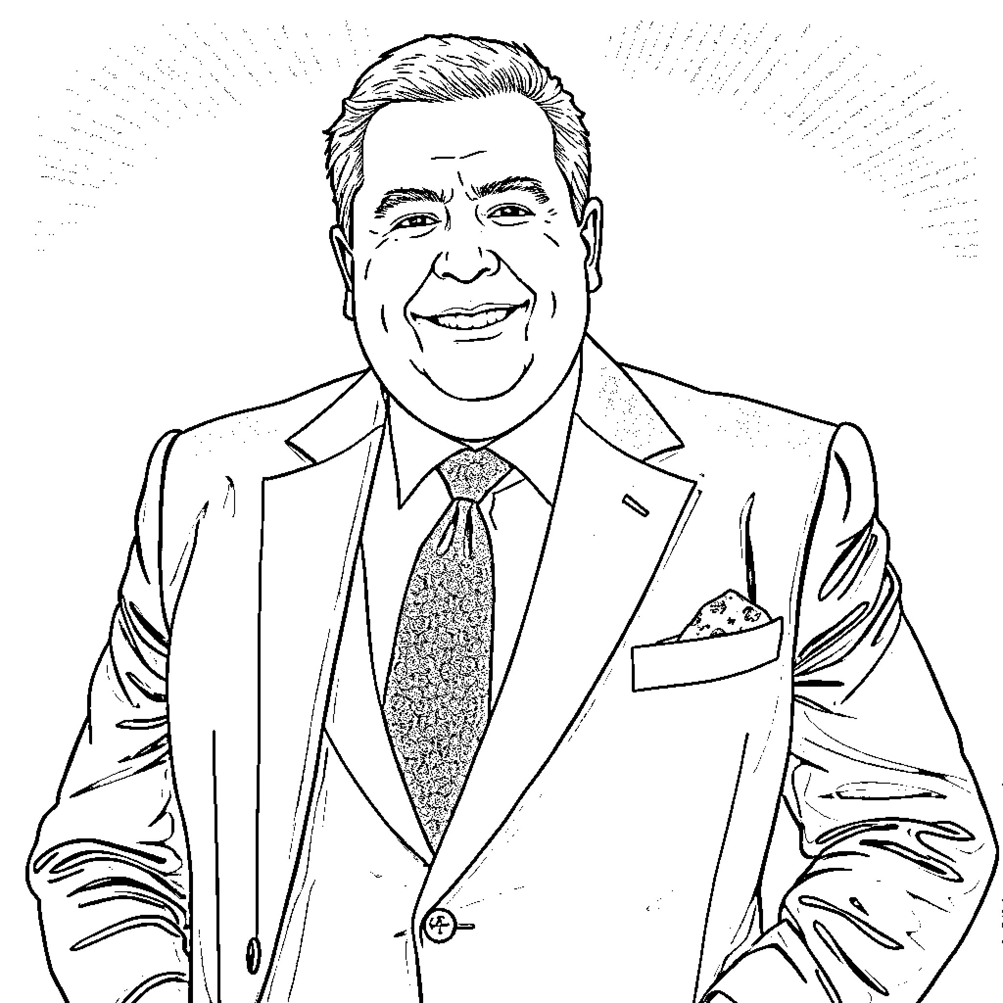 Jose Manuel Preto Smiling in Formal Attire Coloring Page (free black-and-white line drawing printable PDF for all, from beginners to advanced learners, including children, teens, adults, and seniors)