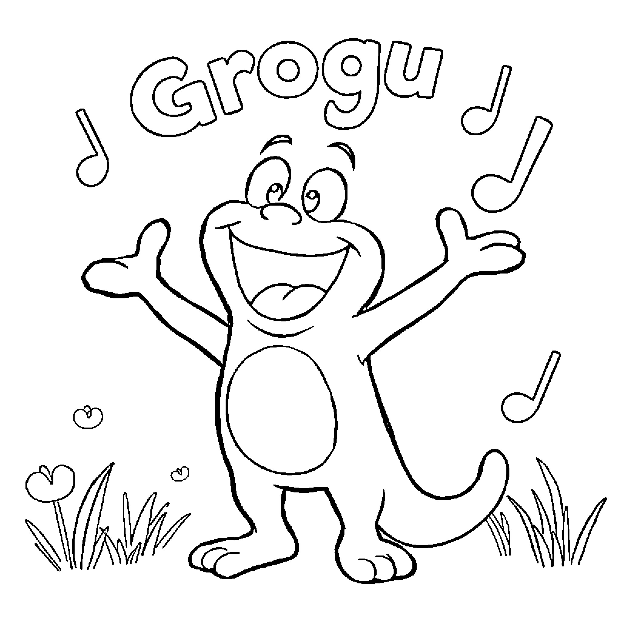Grogu joyfully celebrating in nature Coloring Page (free black-and-white line drawing printable PDF for all, from beginners to advanced learners, including children, teens, adults, and seniors)