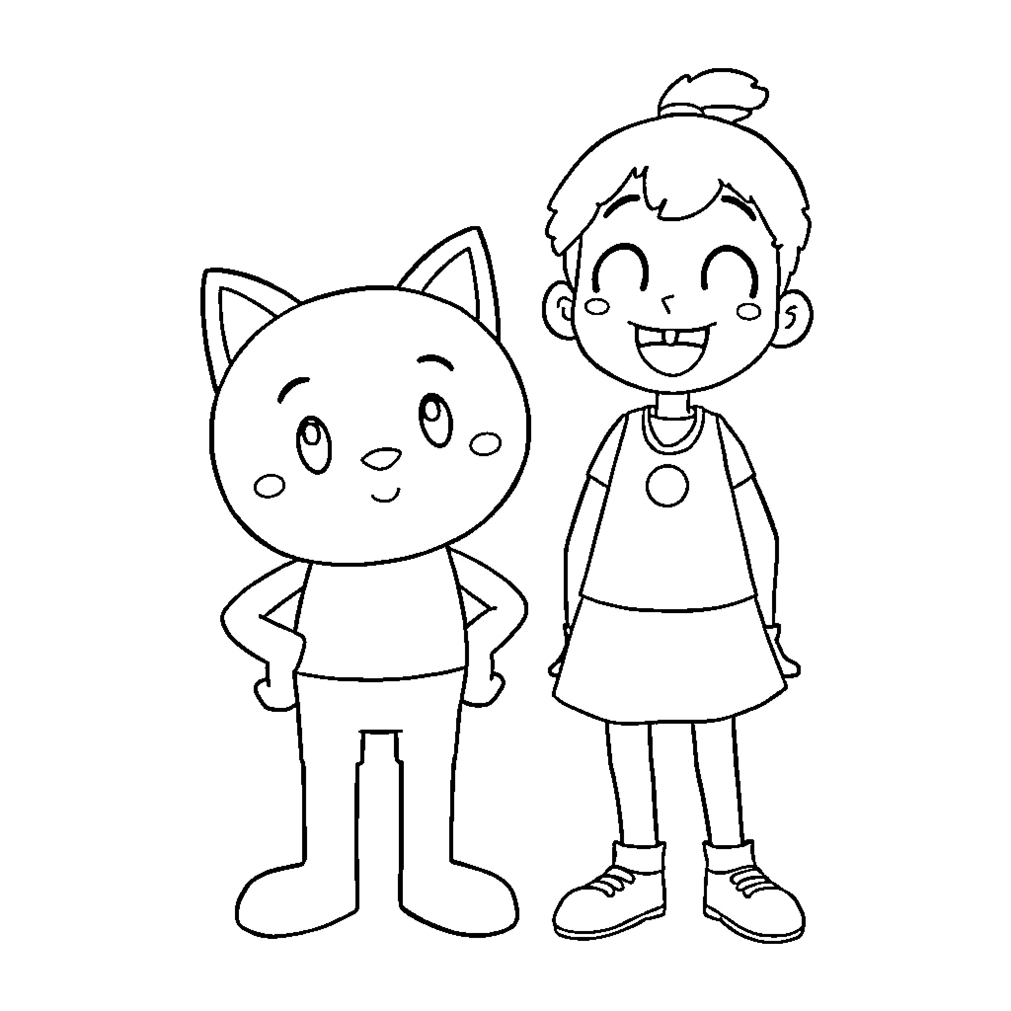 Gumball and his friend play happily Coloring Page (free black-and-white line drawing printable PDF for all, from beginners to advanced learners, including children, teens, adults, and seniors)