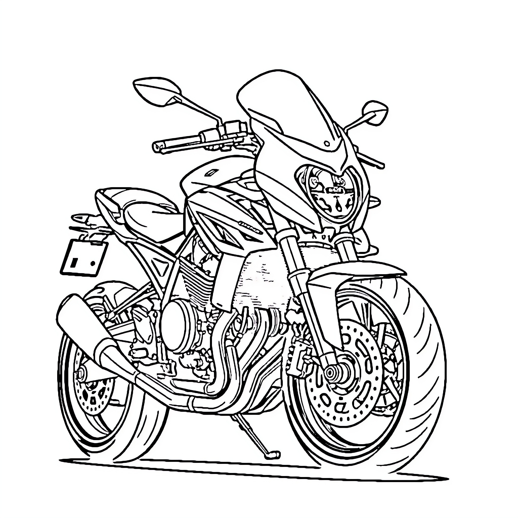 Moto Z1000 racing motorcycle in action Coloring Page (free black-and-white line drawing printable PDF for all, from beginners to advanced learners, including children, teens, adults, and seniors)