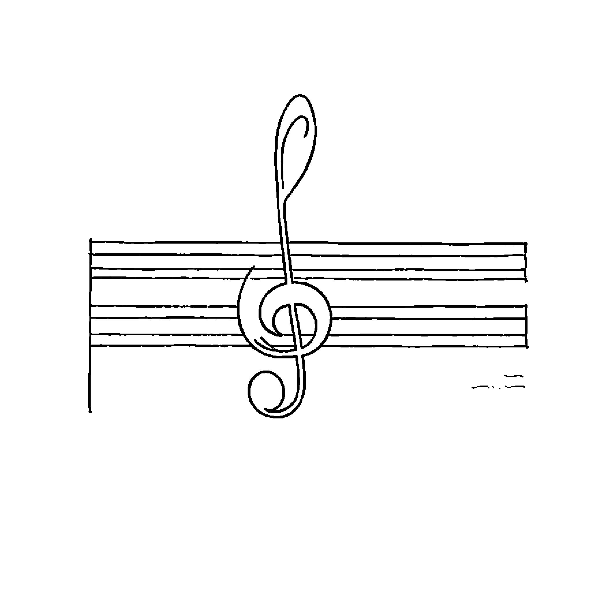 Music Note with Swirling Treble Clef Coloring Page (free black-and-white line drawing printable PDF for all, from beginners to advanced learners, including children, teens, adults, and seniors)