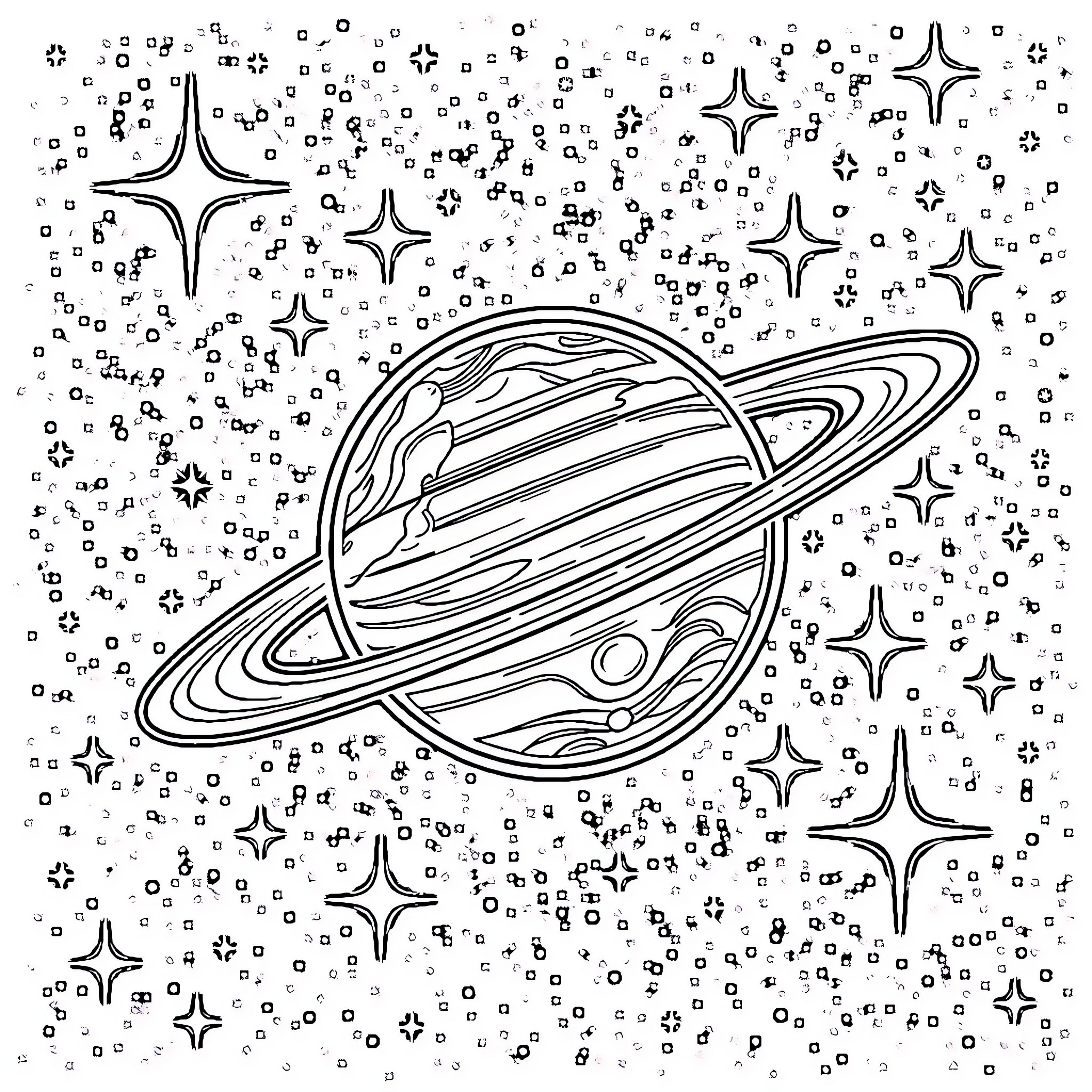 Solar System Exploration in the Cosmos Coloring Page (free black-and-white line drawing printable PDF for all, from beginners to advanced learners, including children, teens, adults, and seniors)