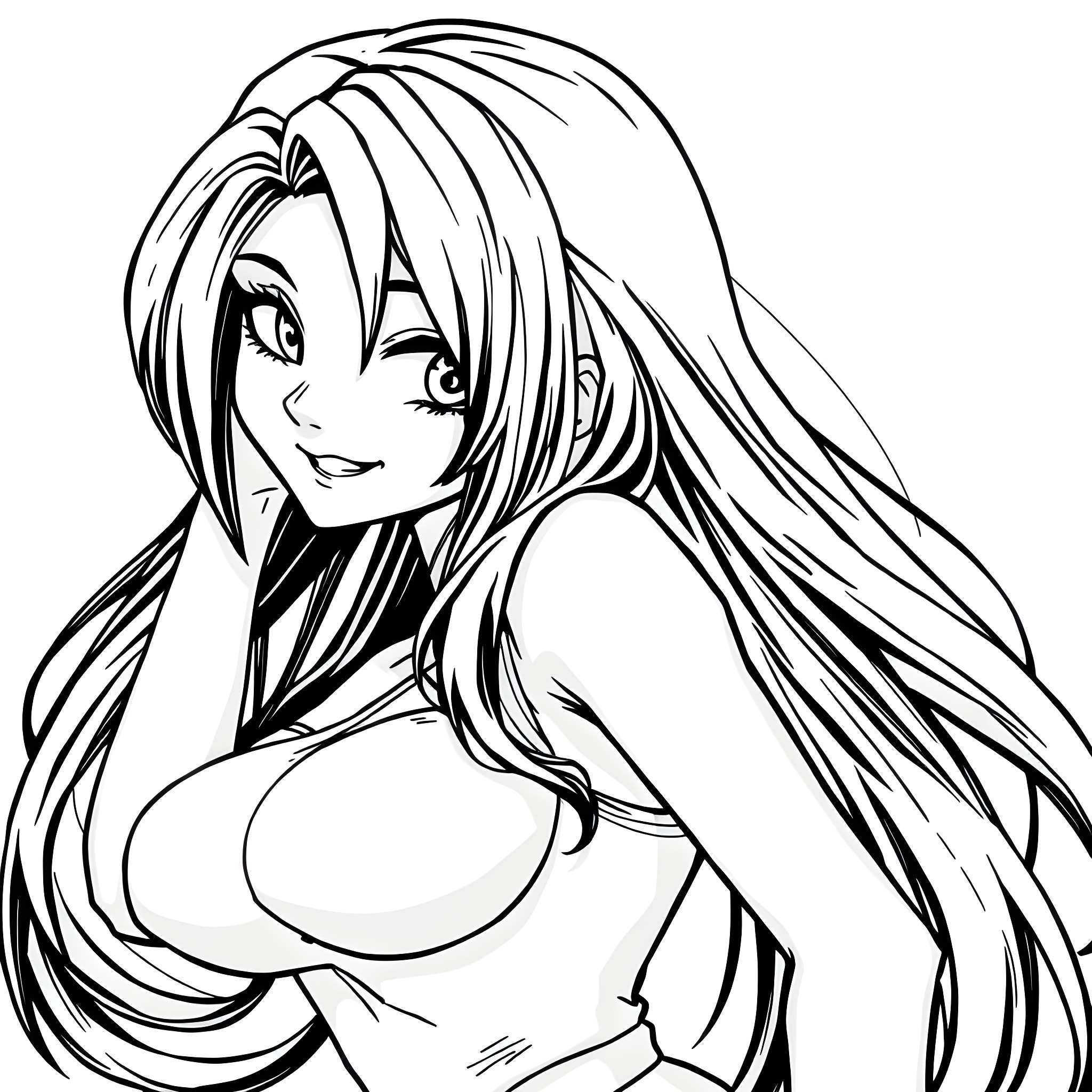 Tifa Lockhart: Confident Heroine in Action Coloring Page (free black-and-white line drawing printable PDF for all, from beginners to advanced learners, including children, teens, adults, and seniors)