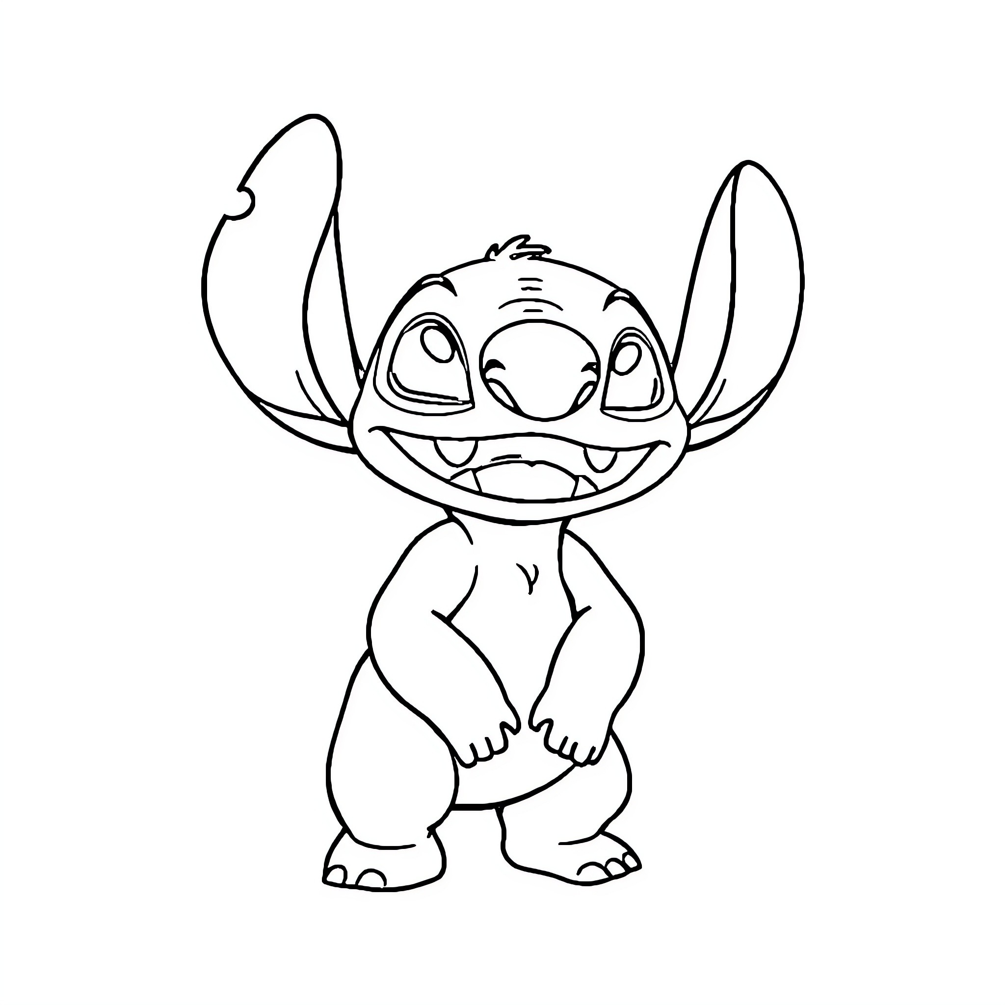 Stitch embracing in a playful pose Coloring Page (free black-and-white line drawing printable PDF for all, from beginners to advanced learners, including children, teens, adults, and seniors)