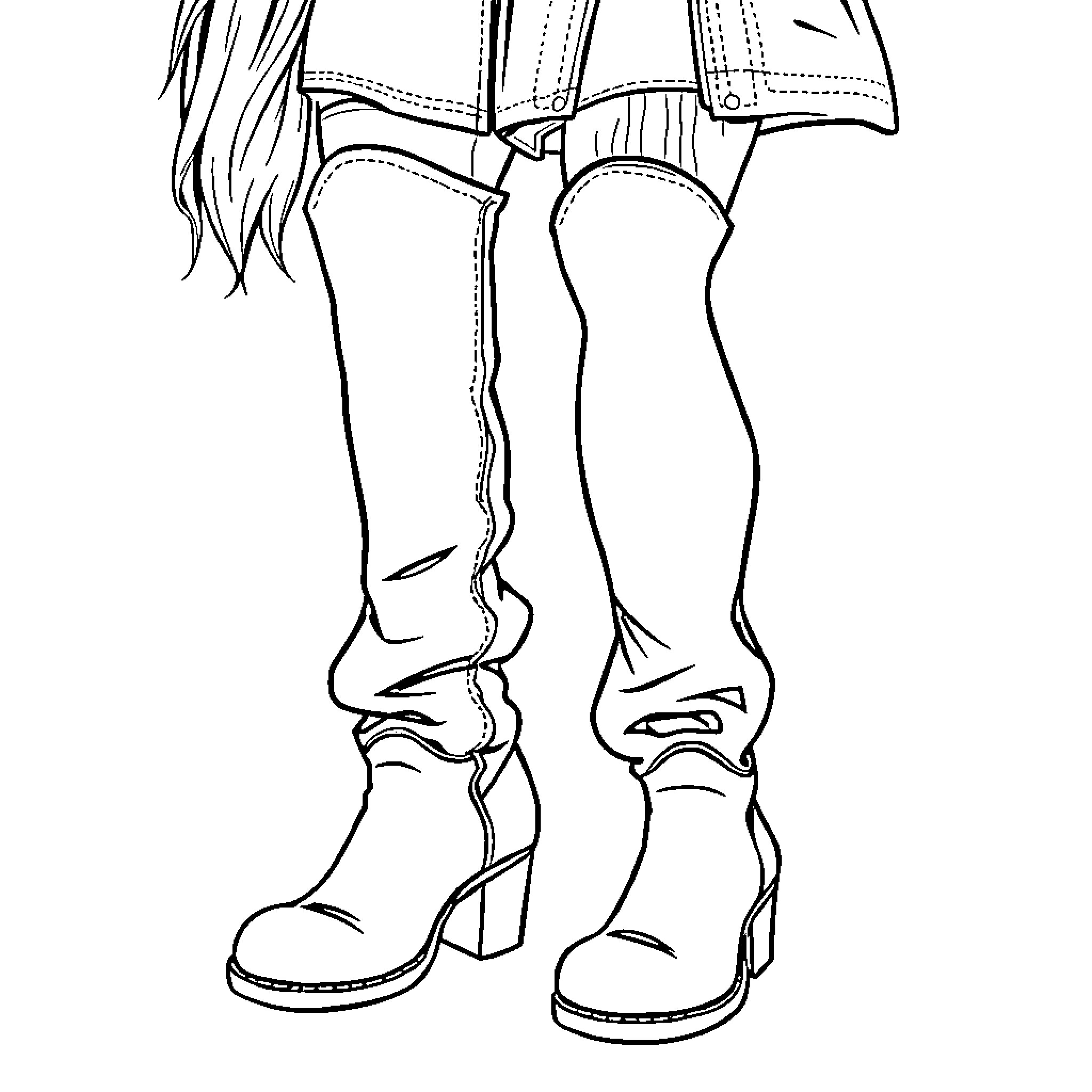 Boots walking in the distance Coloring Page (free black-and-white line drawing printable PDF for all, from beginners to advanced learners, including children, teens, adults, and seniors)