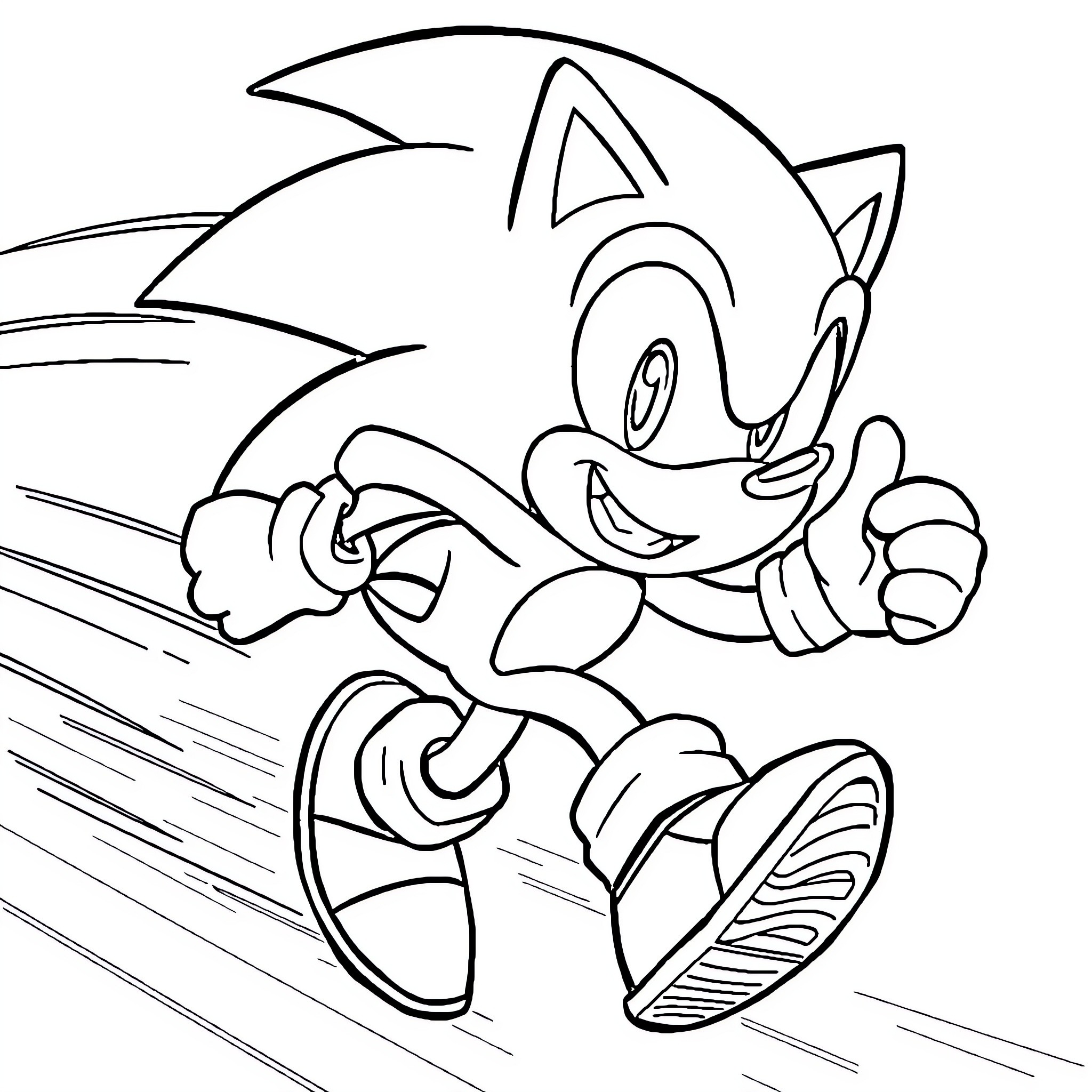 Sonic the Hedgehog in high-speed action Coloring Page (free black-and-white line drawing printable PDF for all, from beginners to advanced learners, including children, teens, adults, and seniors)