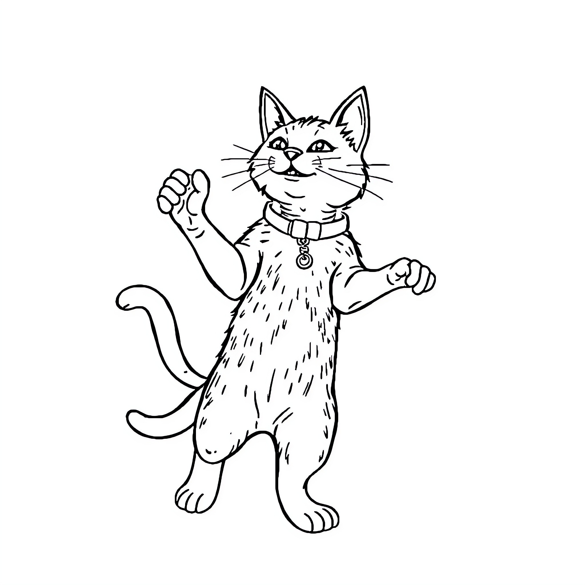 Cat striking a playful pose Coloring Page (free black-and-white line drawing printable PDF for all, from beginners to advanced learners, including children, teens, adults, and seniors)