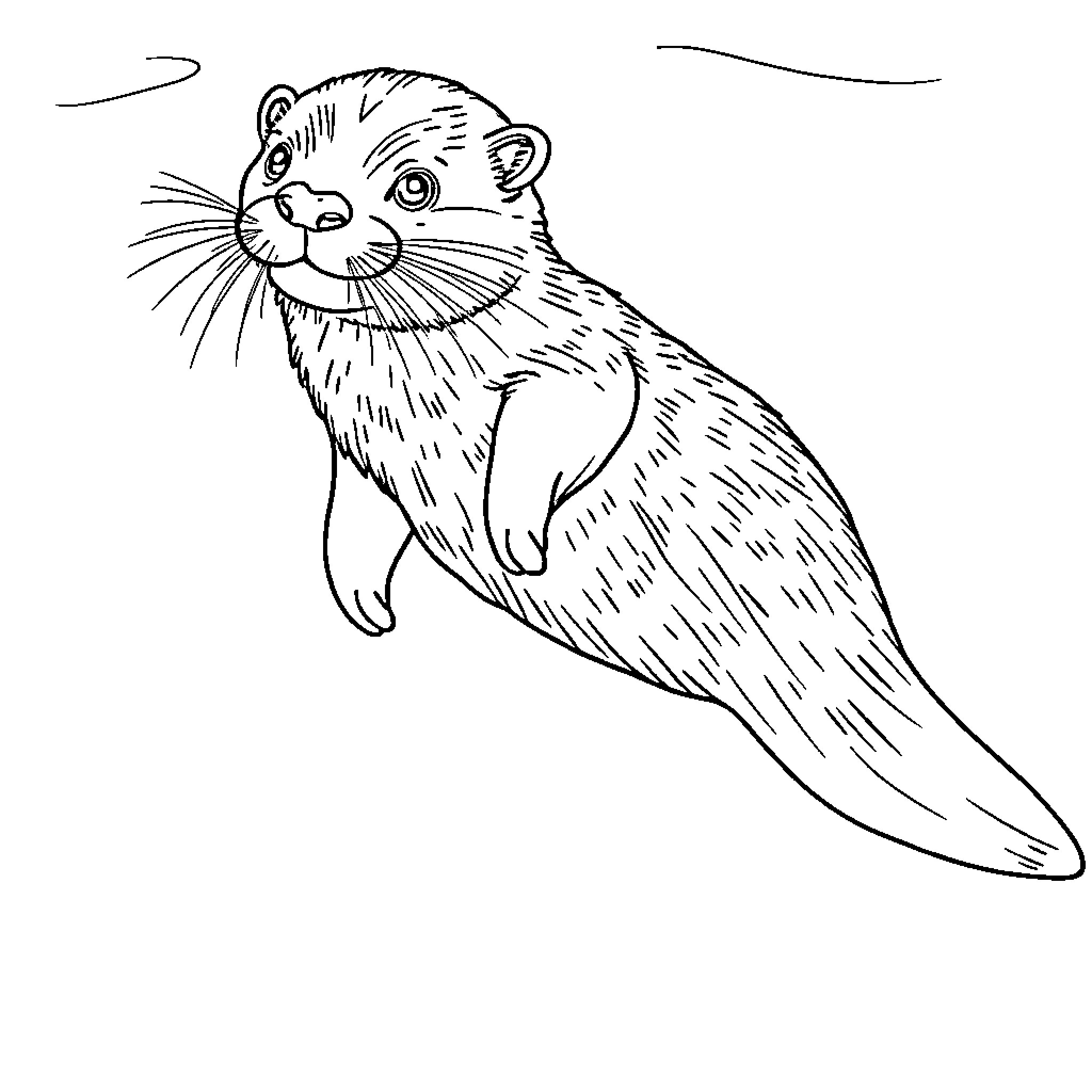 Otter swimming gracefully in the water Coloring Page (free black-and-white line drawing printable PDF for all, from beginners to advanced learners, including children, teens, adults, and seniors)