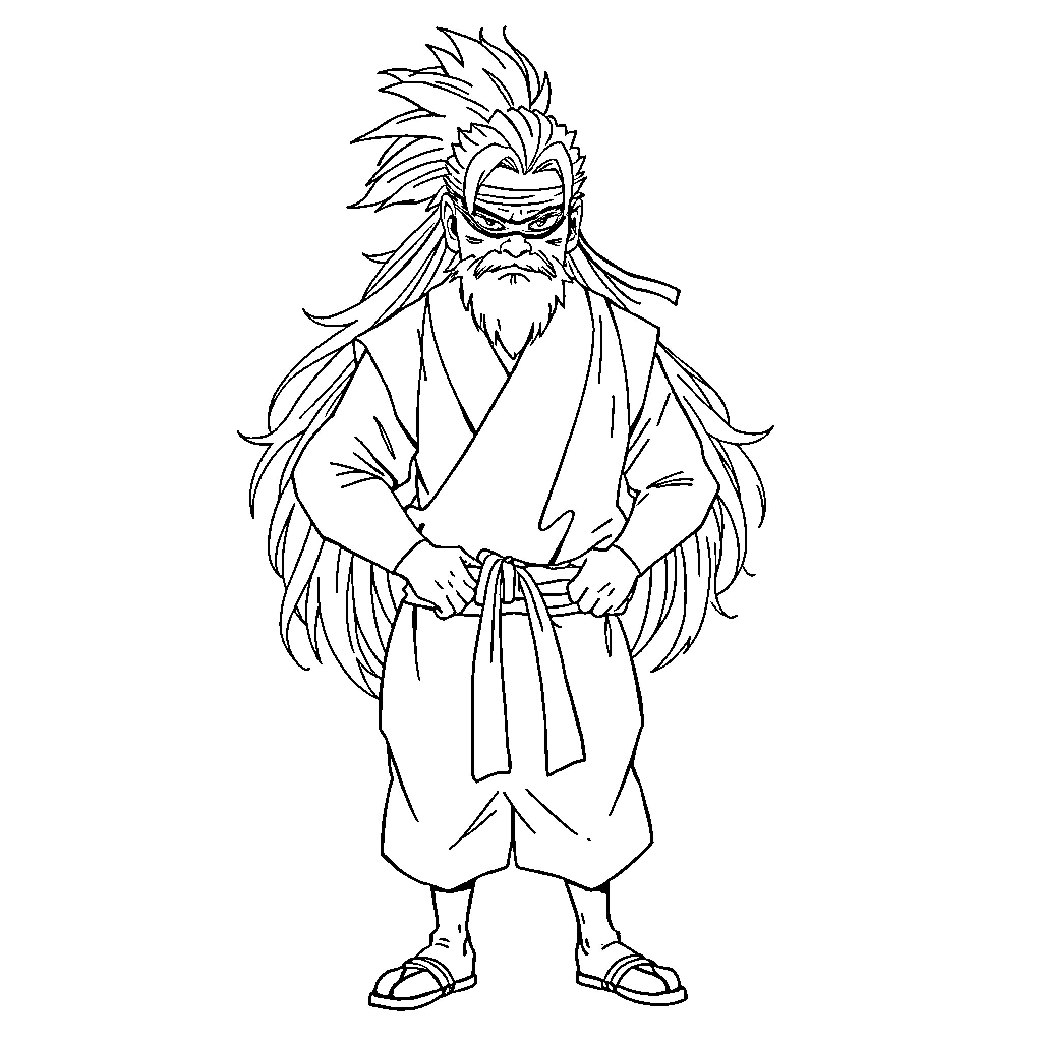 Gojo in Striking Anime Attire Coloring Page (free black-and-white line drawing printable PDF for all, from beginners to advanced learners, including children, teens, adults, and seniors)