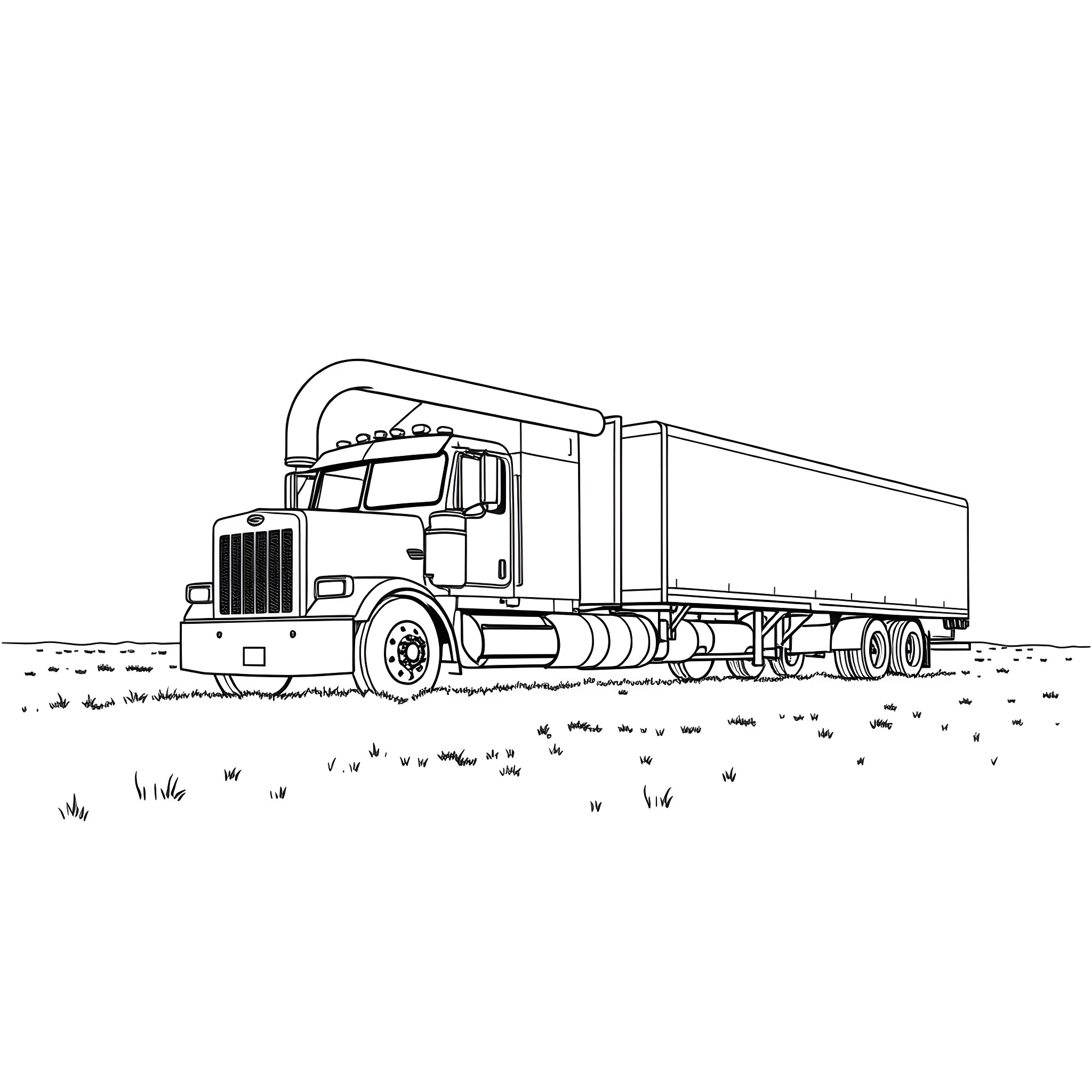 Gooseneck Trailer Carrying Goods on the Road Coloring Page (free black-and-white line drawing printable PDF for all, from beginners to advanced learners, including children, teens, adults, and seniors)