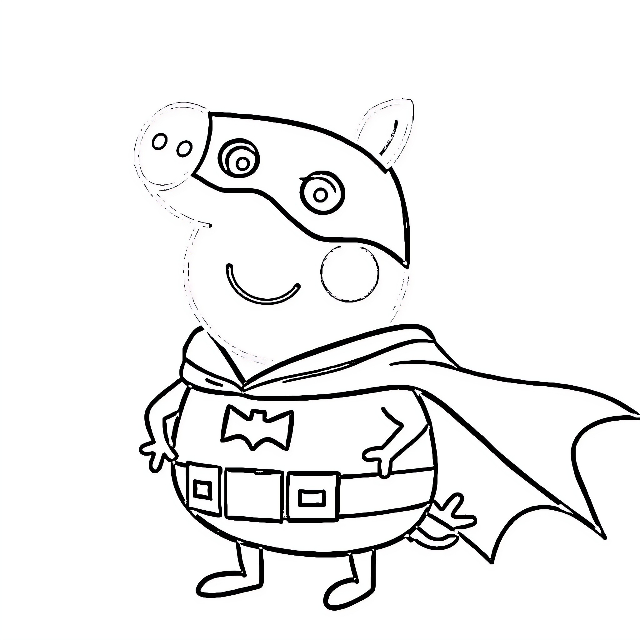 Peppa Pig dressed as a superhero Coloring Page (free black-and-white line drawing printable PDF for all, from beginners to advanced learners, including children, teens, adults, and seniors)