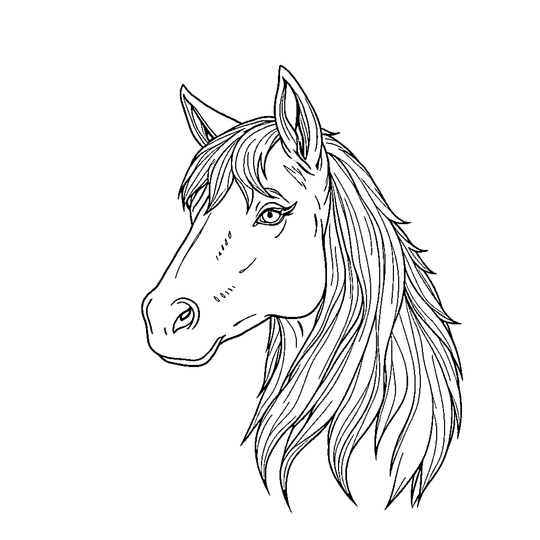 Girl with Majestic Horse Portrait Coloring Page (free black-and-white line drawing printable PDF for all, from beginners to advanced learners, including children, teens, adults, and seniors)