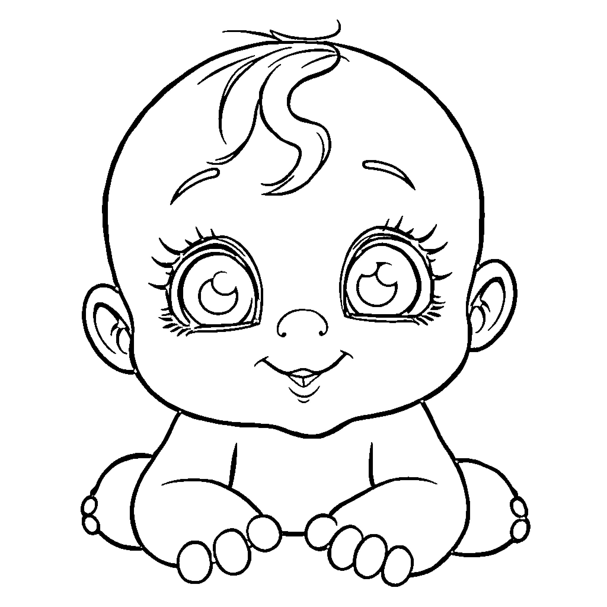 Baby sitting and smiling happily Coloring Page (free black-and-white line drawing printable PDF for all, from beginners to advanced learners, including children, teens, adults, and seniors)