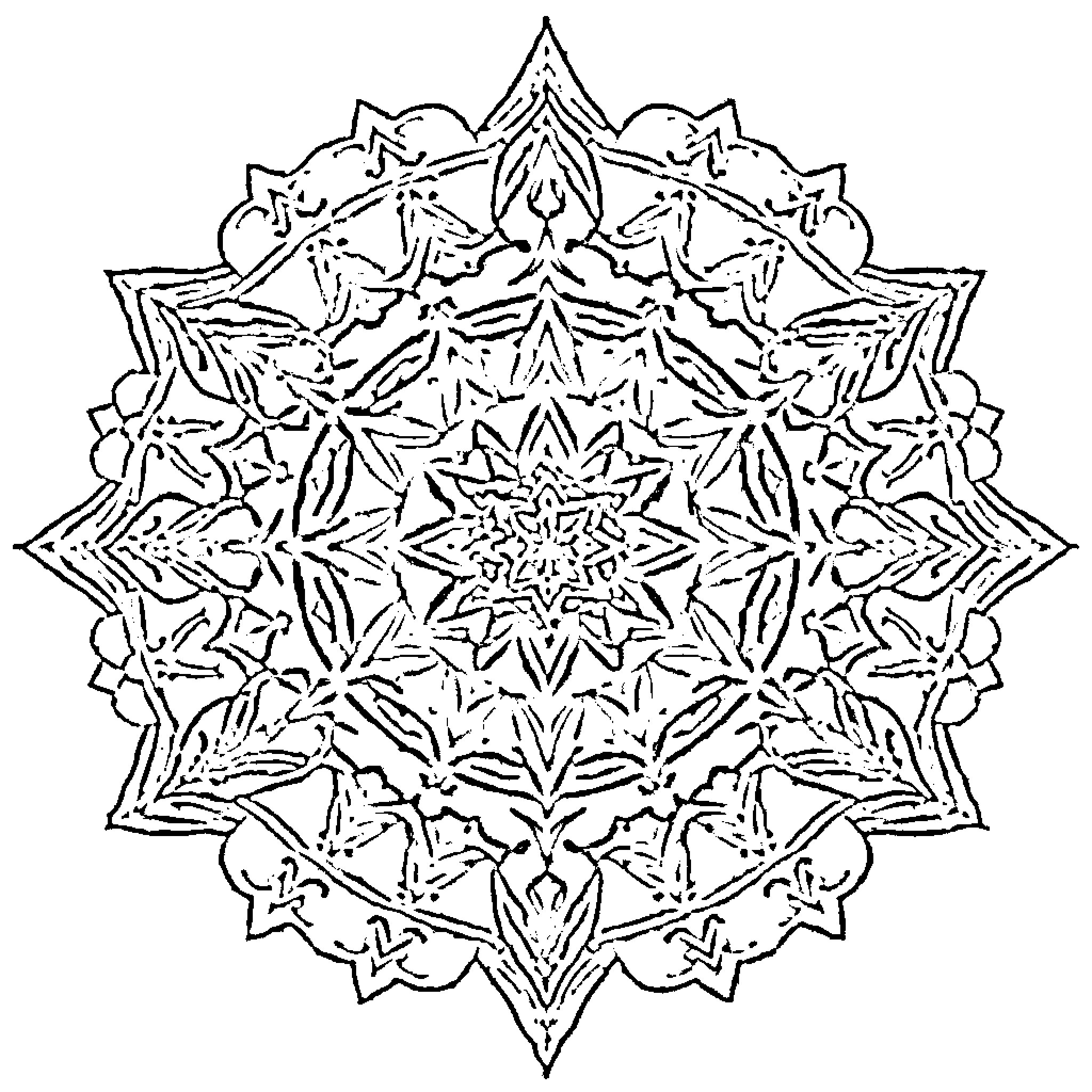 Shri Yantra of Intricate Geometric Patterns Coloring Page (free black-and-white line drawing printable PDF for all, from beginners to advanced learners, including children, teens, adults, and seniors)