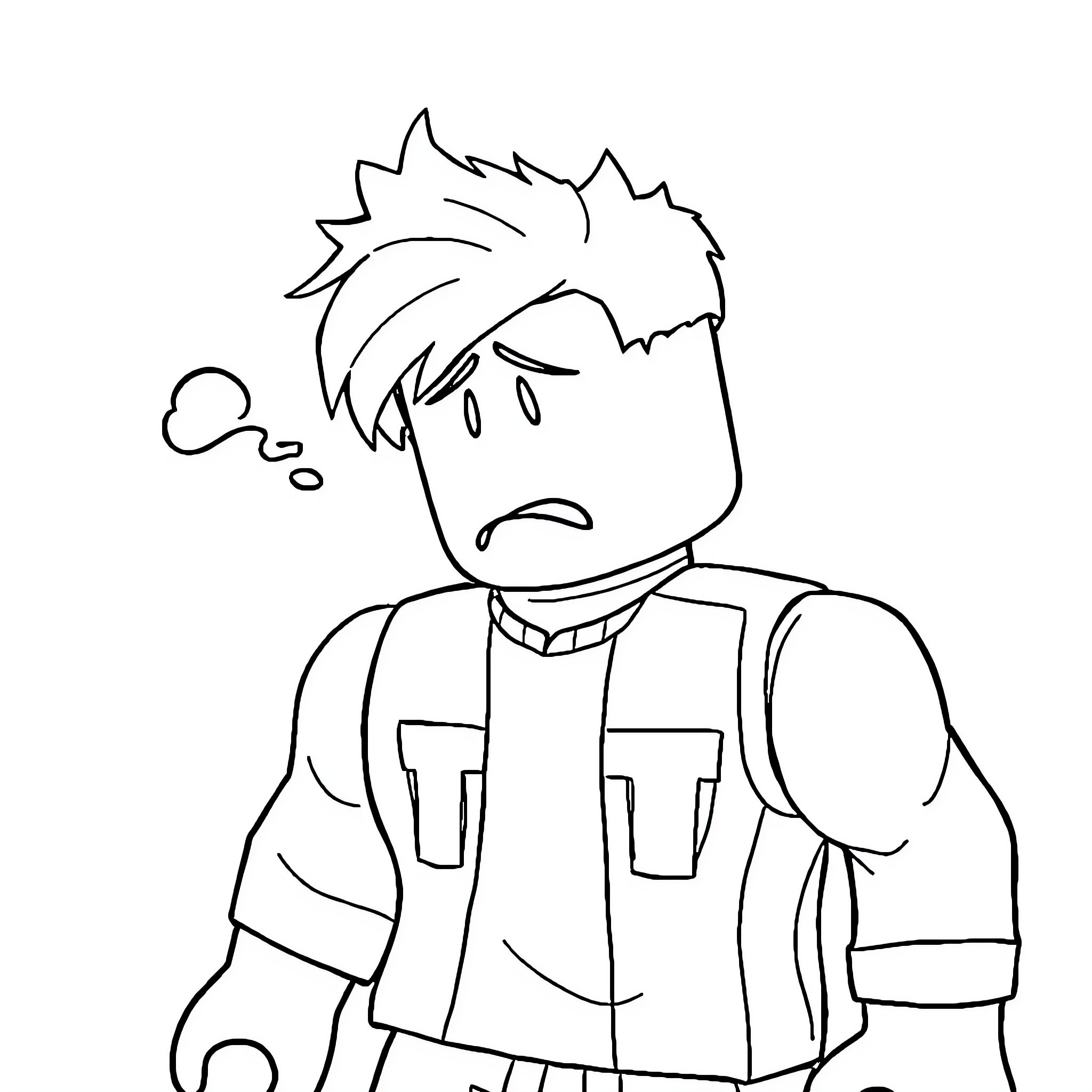 Roblox character expressing frustration Coloring Page (free black-and-white line drawing printable PDF for all, from beginners to advanced learners, including children, teens, adults, and seniors)
