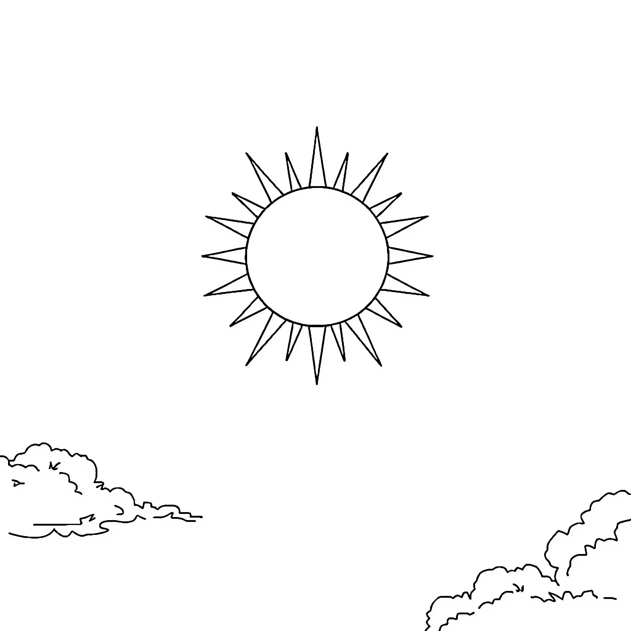 Sun shining bright in the sky Coloring Page (free black-and-white line drawing printable PDF for all, from beginners to advanced learners, including children, teens, adults, and seniors)
