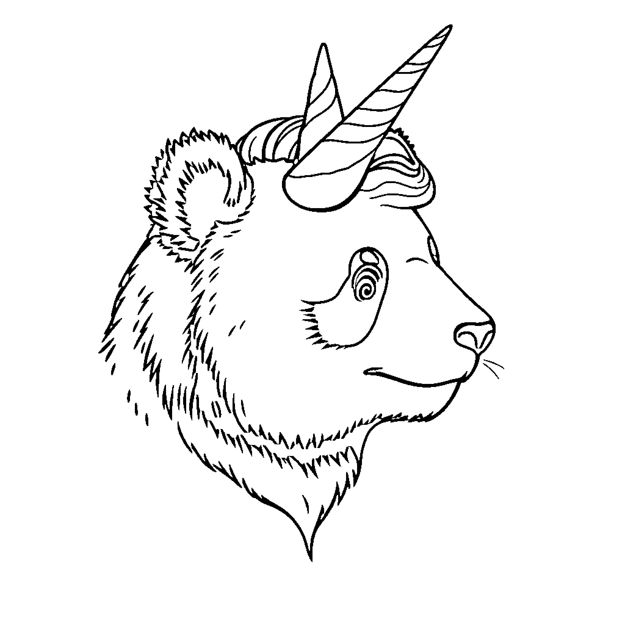 Panda Unicorn with Magical Horn Coloring Page (free black-and-white line drawing printable PDF for all, from beginners to advanced learners, including children, teens, adults, and seniors)