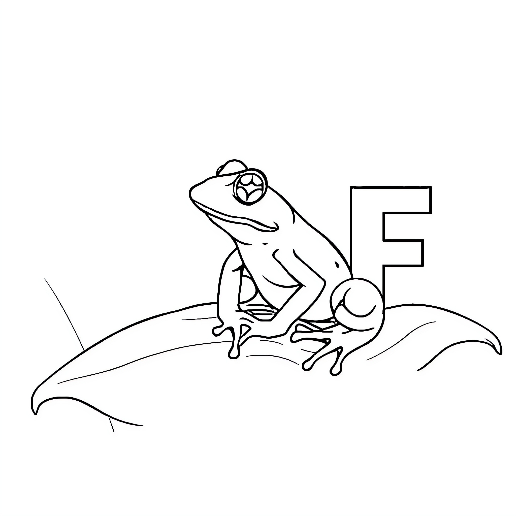 Frog resting on a leaf Coloring Page (free black-and-white line drawing printable PDF for all, from beginners to advanced learners, including children, teens, adults, and seniors)