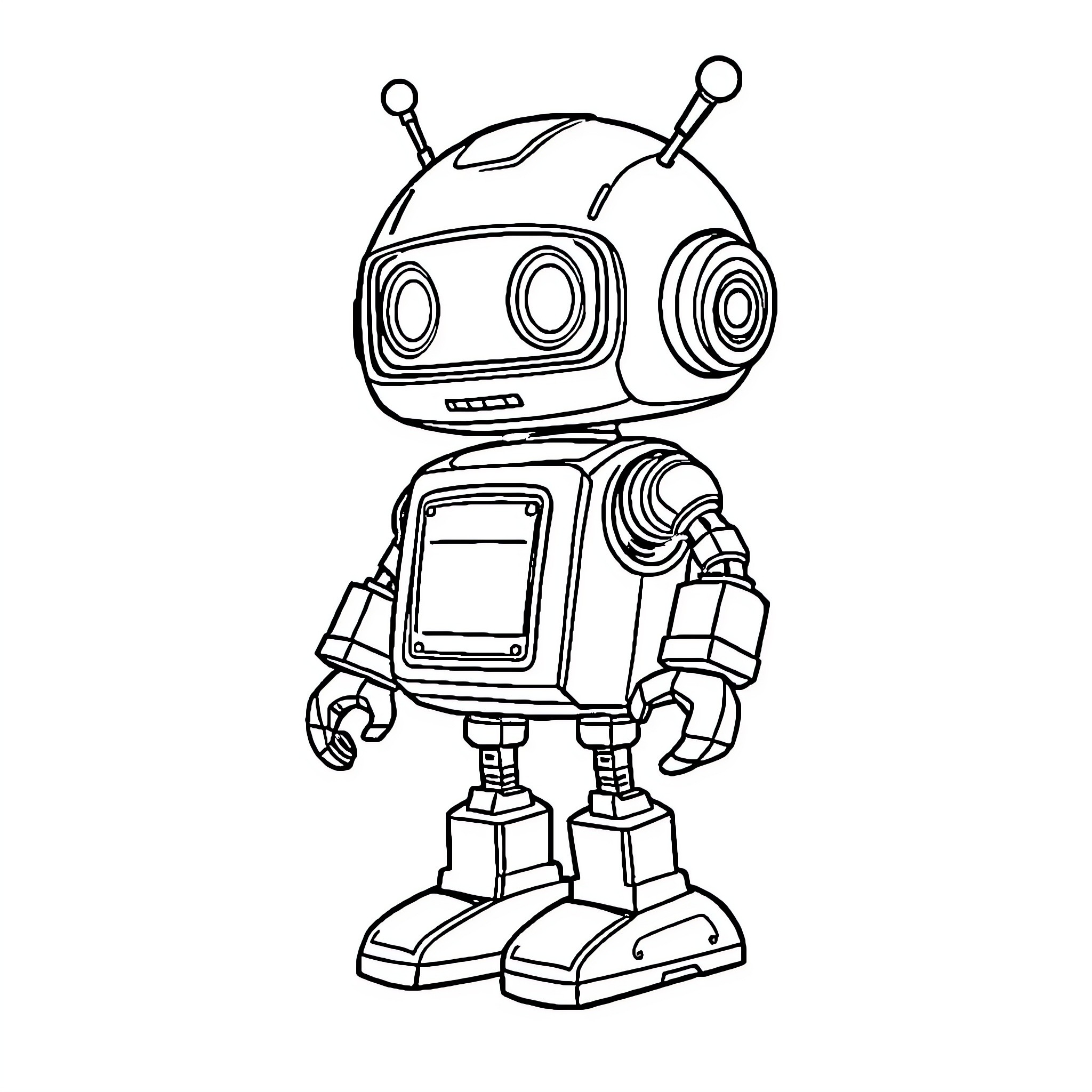 Robot standing with outstretched arms Coloring Page (free black-and-white line drawing printable PDF for all, from beginners to advanced learners, including children, teens, adults, and seniors)