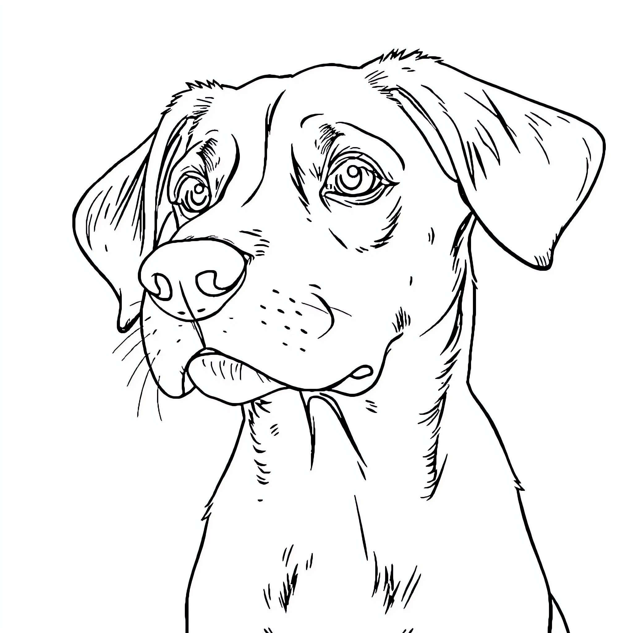 Dog in pensive expression Coloring Page (free black-and-white line drawing printable PDF for all, from beginners to advanced learners, including children, teens, adults, and seniors)