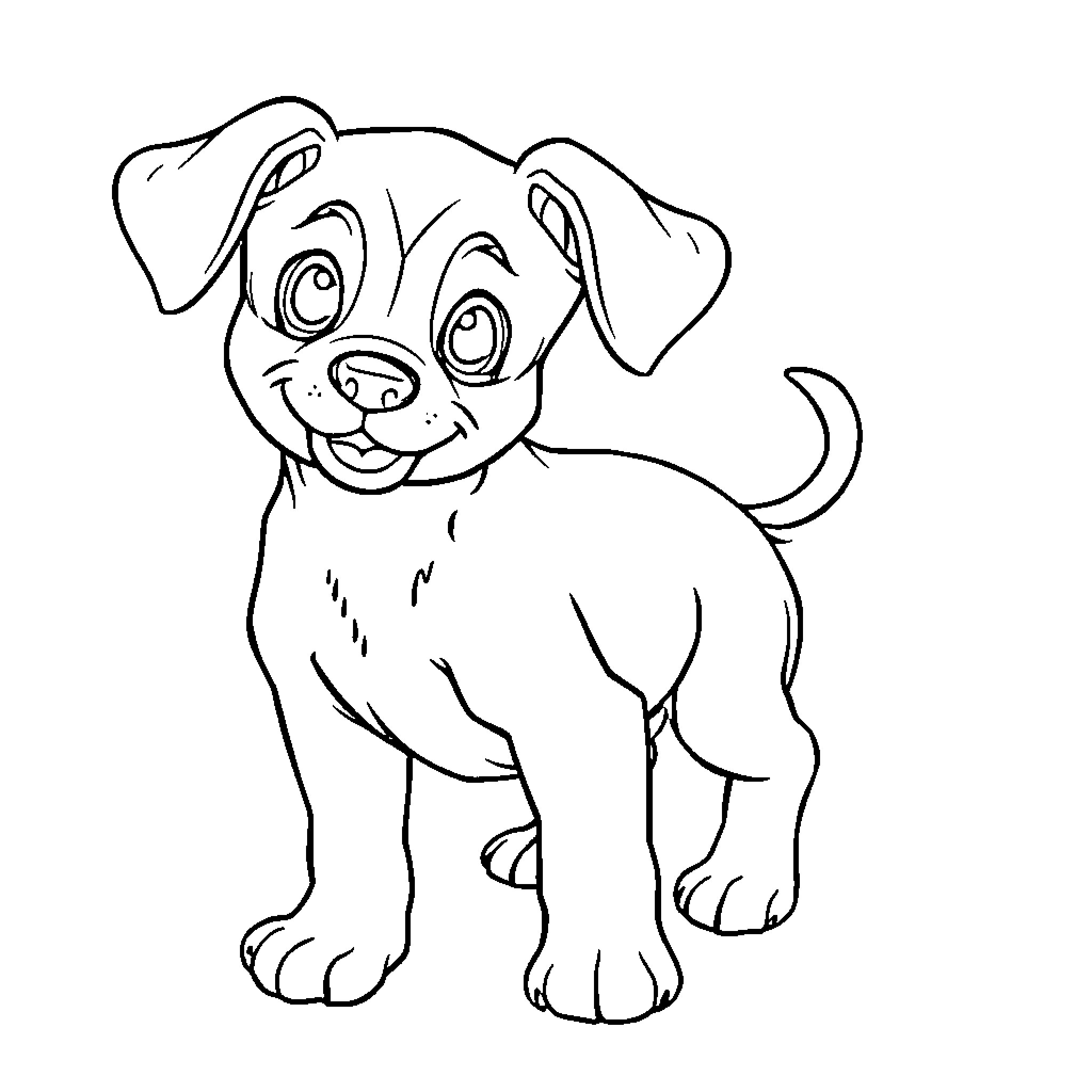Dog looking playful and happy Coloring Page (free black-and-white line drawing printable PDF for all, from beginners to advanced learners, including children, teens, adults, and seniors)