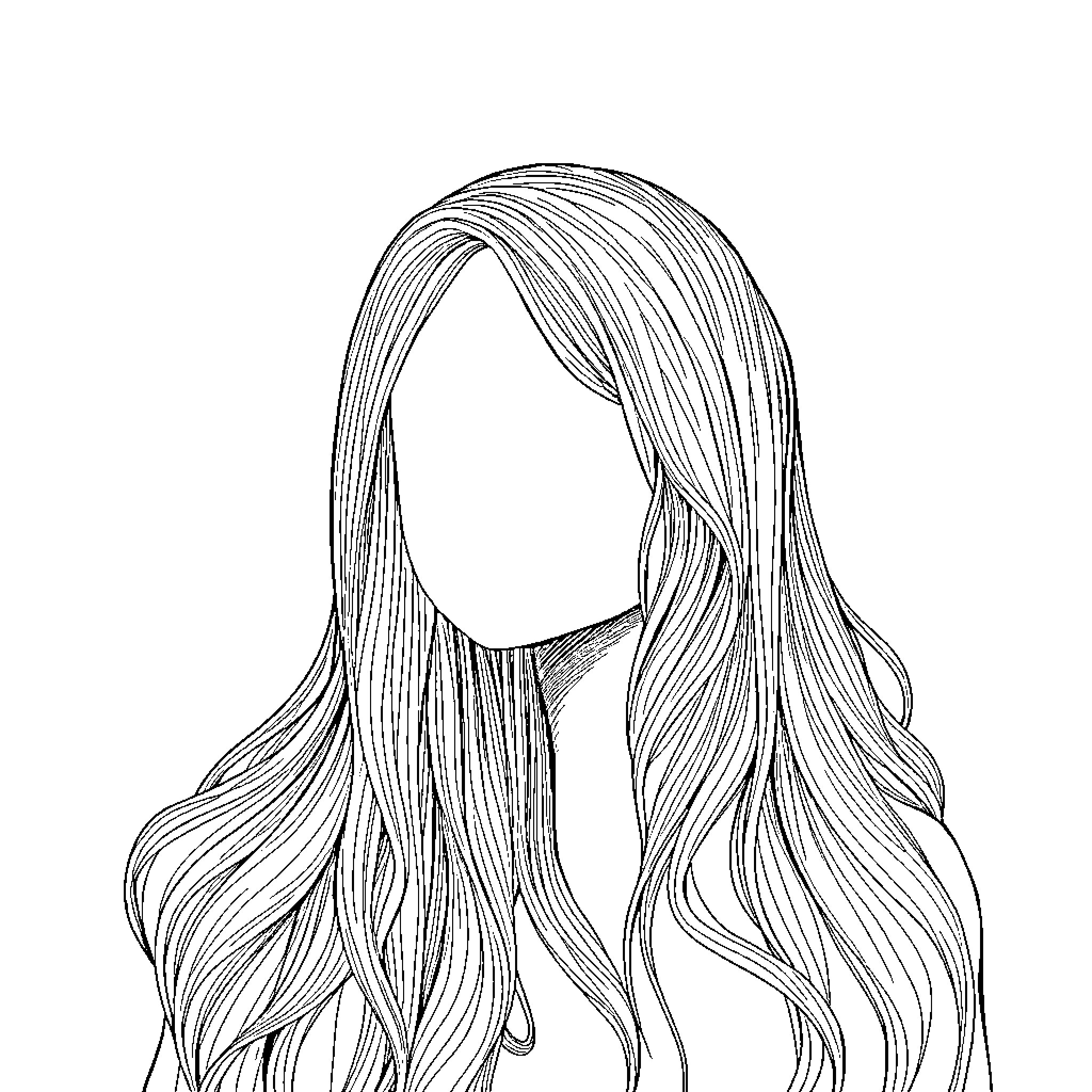 Girl with flowing long hair Coloring Page (free black-and-white line drawing printable PDF for all, from beginners to advanced learners, including children, teens, adults, and seniors)