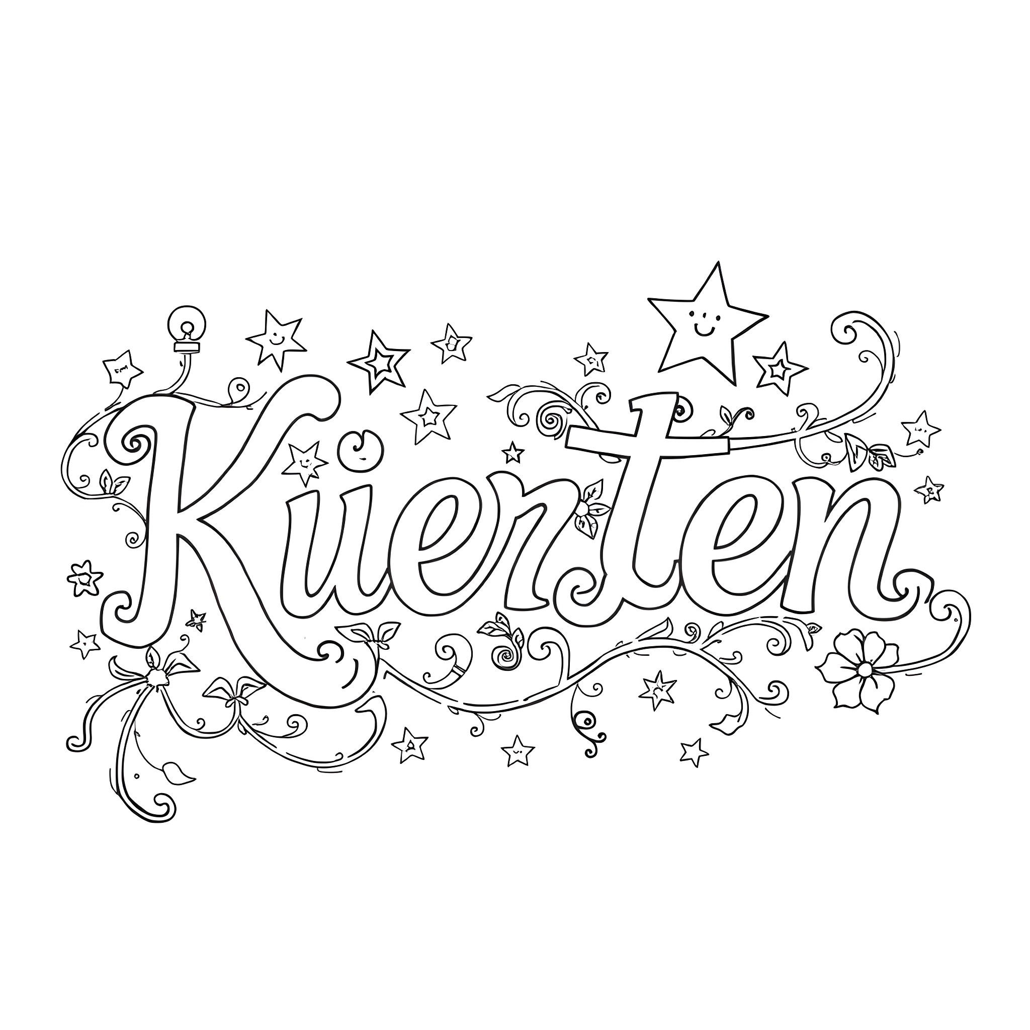 Name of the Playful Stars and Flowery Designs Coloring Page (free black-and-white line drawing printable PDF for all, from beginners to advanced learners, including children, teens, adults, and seniors)