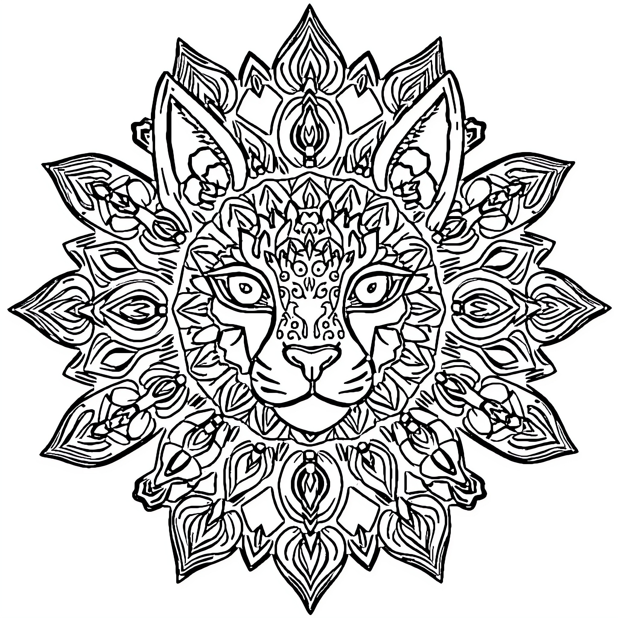 Animal with ornate floral pattern Coloring Page (free black-and-white line drawing printable PDF for all, from beginners to advanced learners, including children, teens, adults, and seniors)
