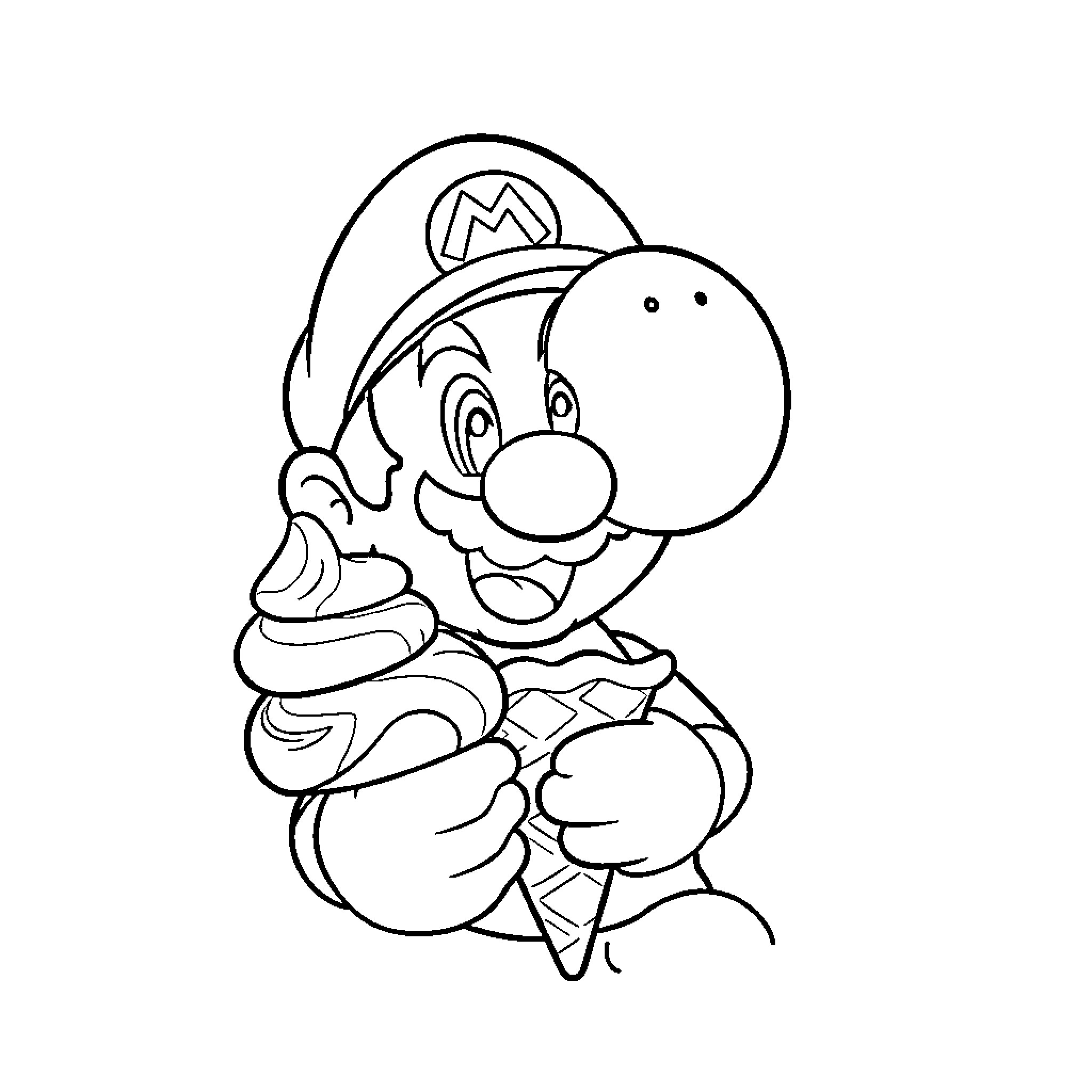 Mario in a playful and excited pose Coloring Page (free black-and-white line drawing printable PDF for all, from beginners to advanced learners, including children, teens, adults, and seniors)
