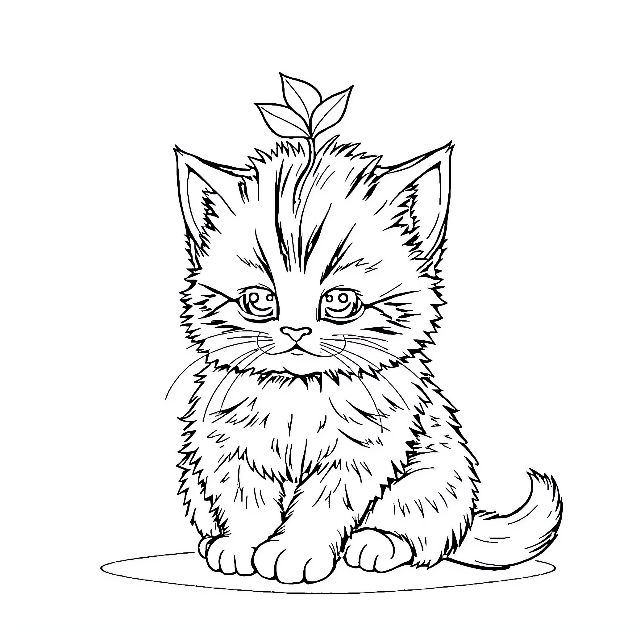 Kitten with Playful Expression Coloring Page (free black-and-white line drawing printable PDF for all, from beginners to advanced learners, including children, teens, adults, and seniors)
