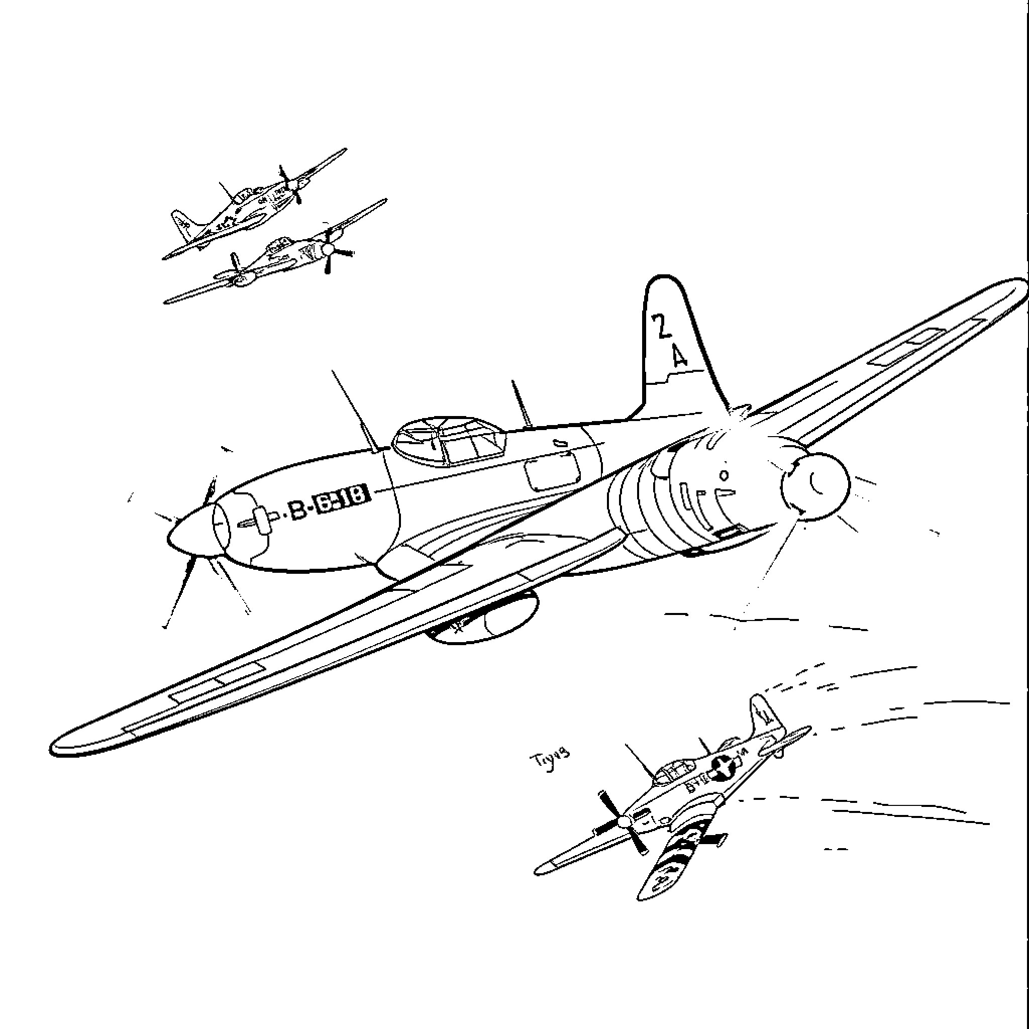 B-17 Bombers Soaring in the Skies Coloring Page (free black-and-white line drawing printable PDF for all, from beginners to advanced learners, including children, teens, adults, and seniors)