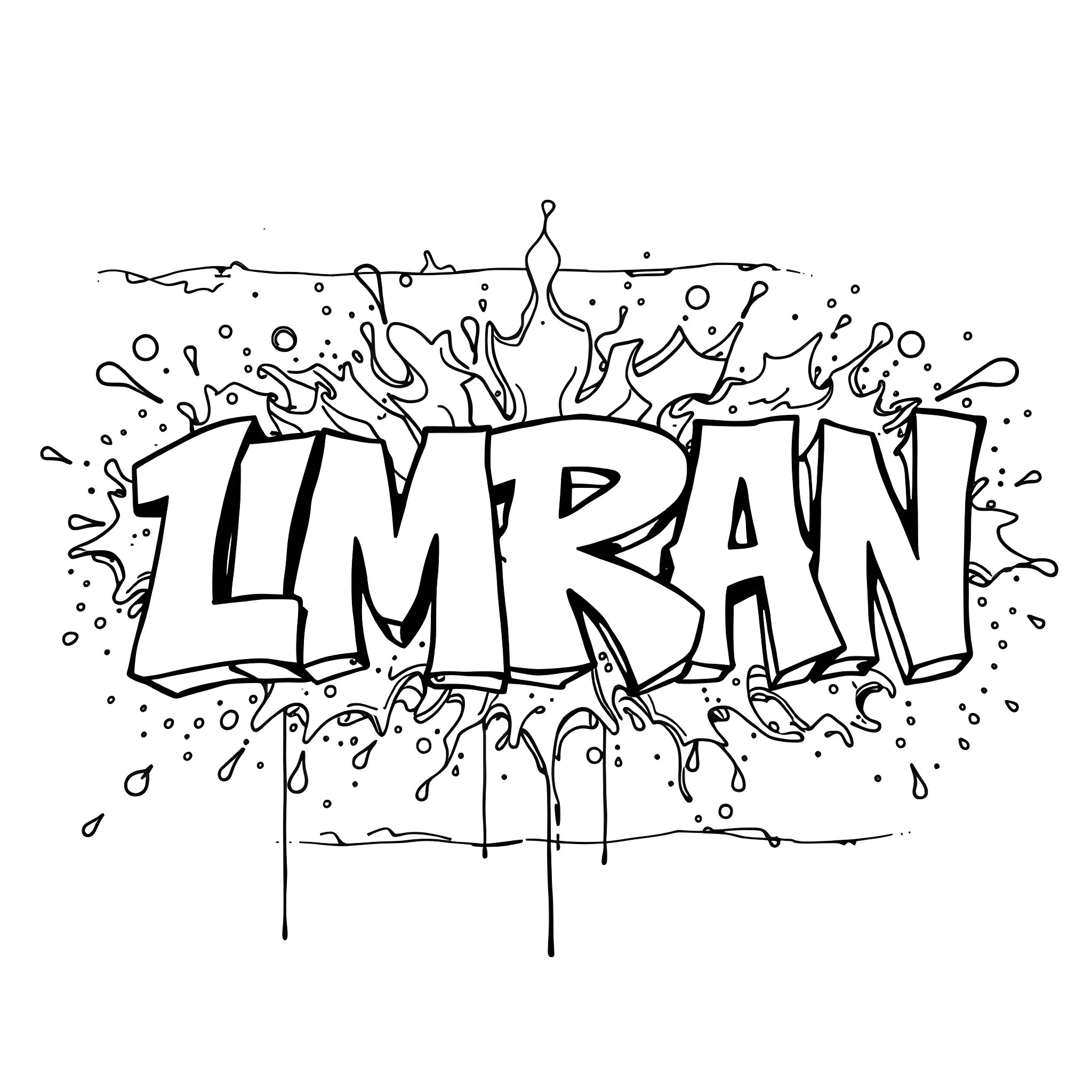 Graffiti with splatter effects and lettering Coloring Page (free black-and-white line drawing printable PDF for all, from beginners to advanced learners, including children, teens, adults, and seniors)