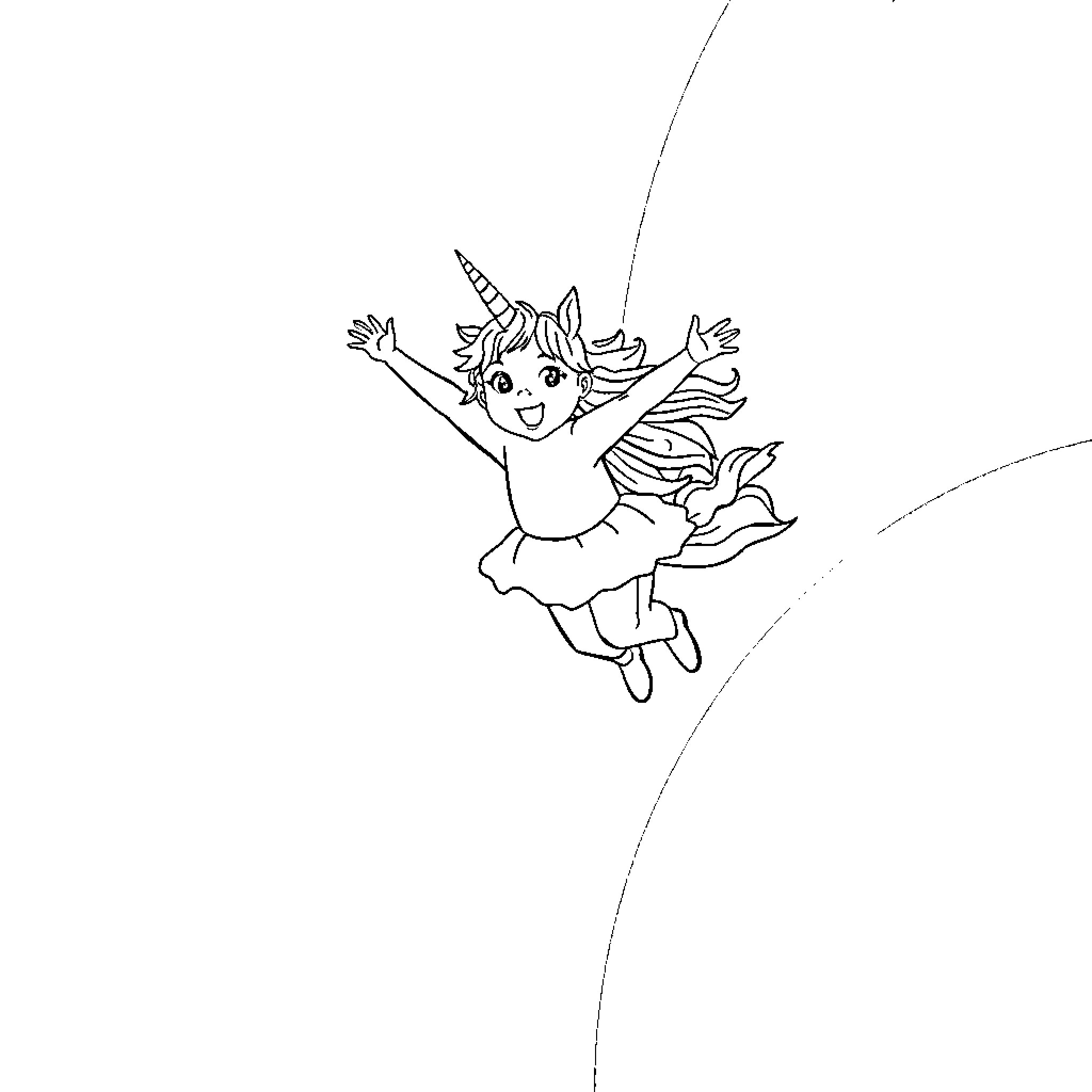 Girl excitedly jumping with joy Coloring Page (free black-and-white line drawing printable PDF for all, from beginners to advanced learners, including children, teens, adults, and seniors)
