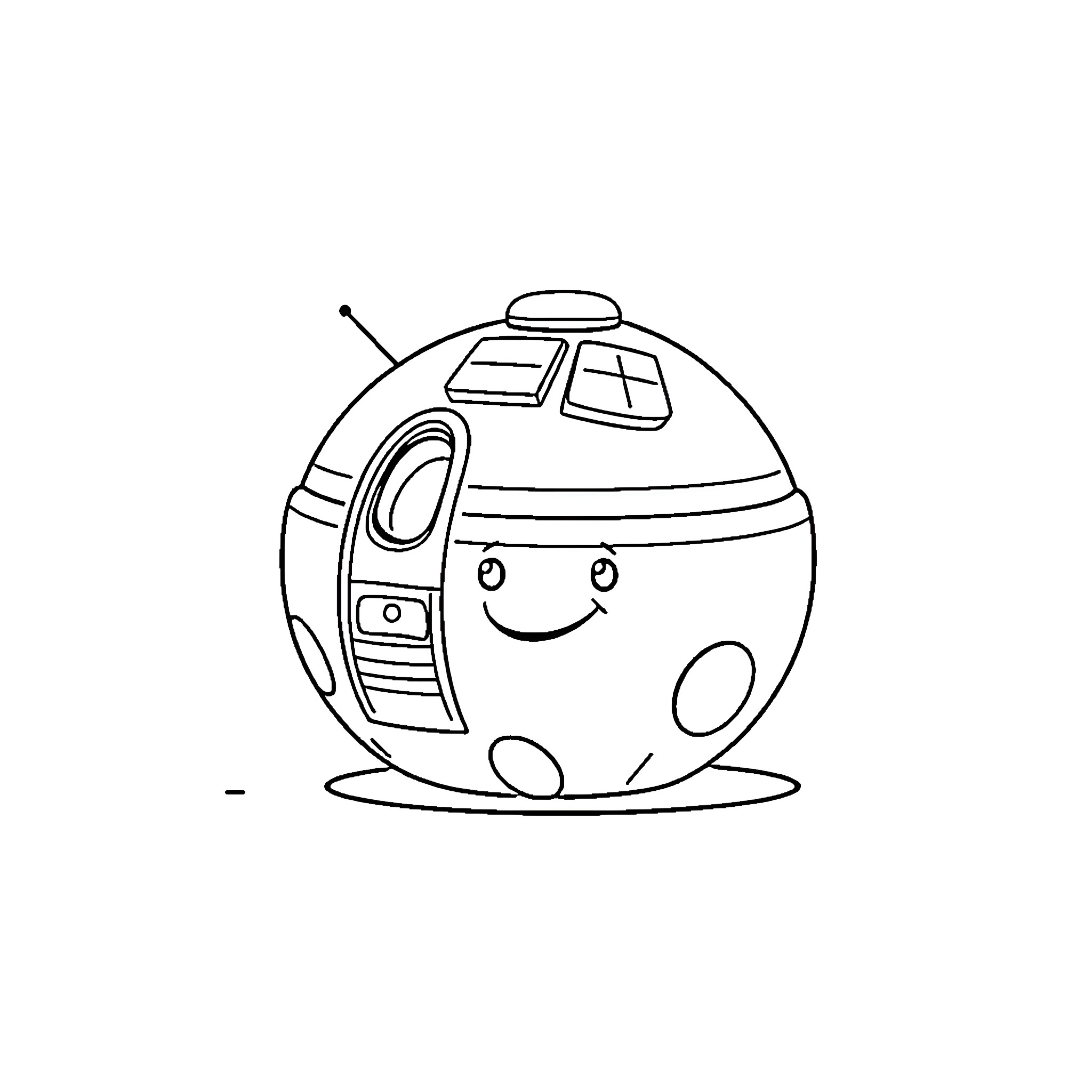 Space Habitat with Friendly Robotic Companion Coloring Page (free black-and-white line drawing printable PDF for all, from beginners to advanced learners, including children, teens, adults, and seniors)