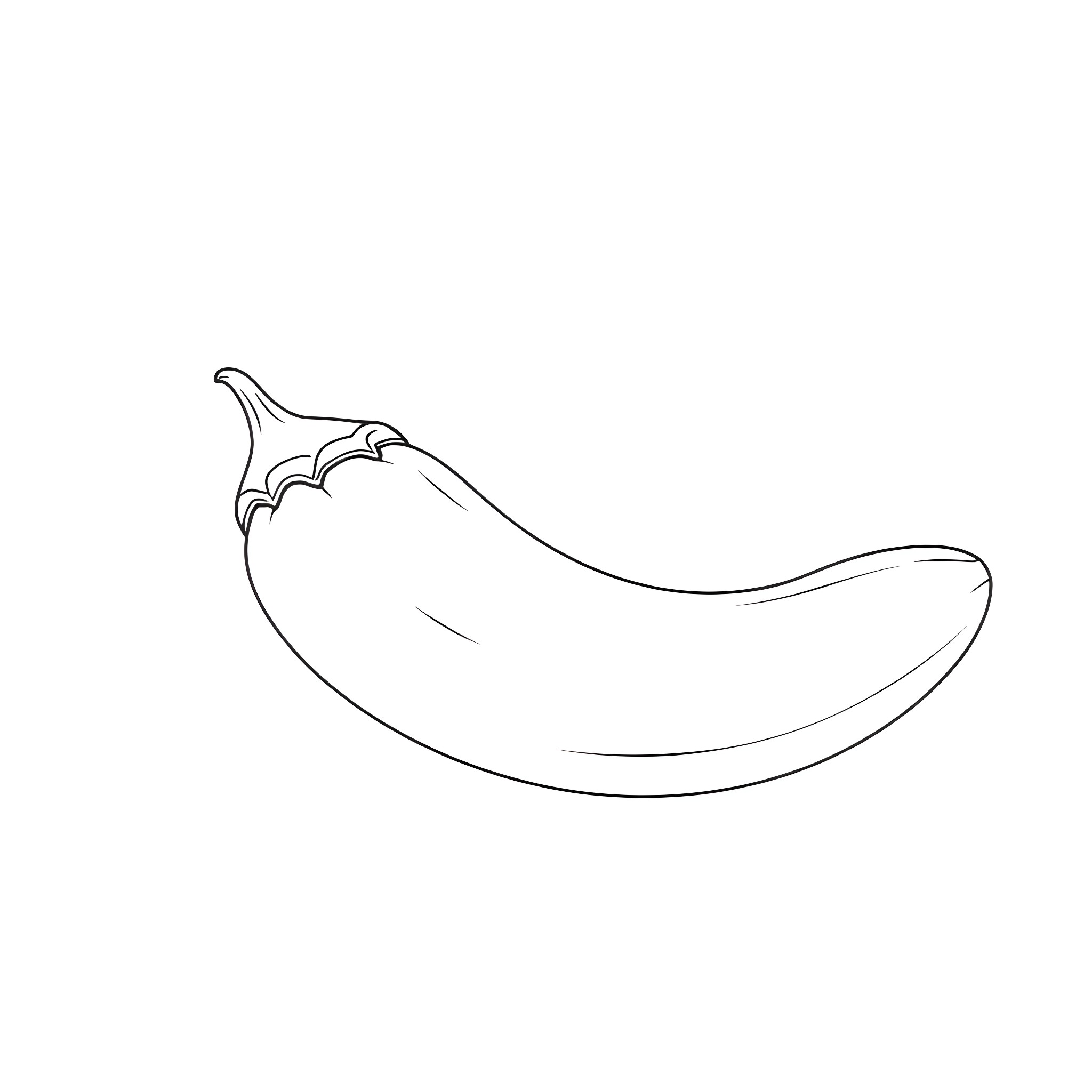 Brinjal in simple outline Coloring Page (free black-and-white line drawing printable PDF for all, from beginners to advanced learners, including children, teens, adults, and seniors)