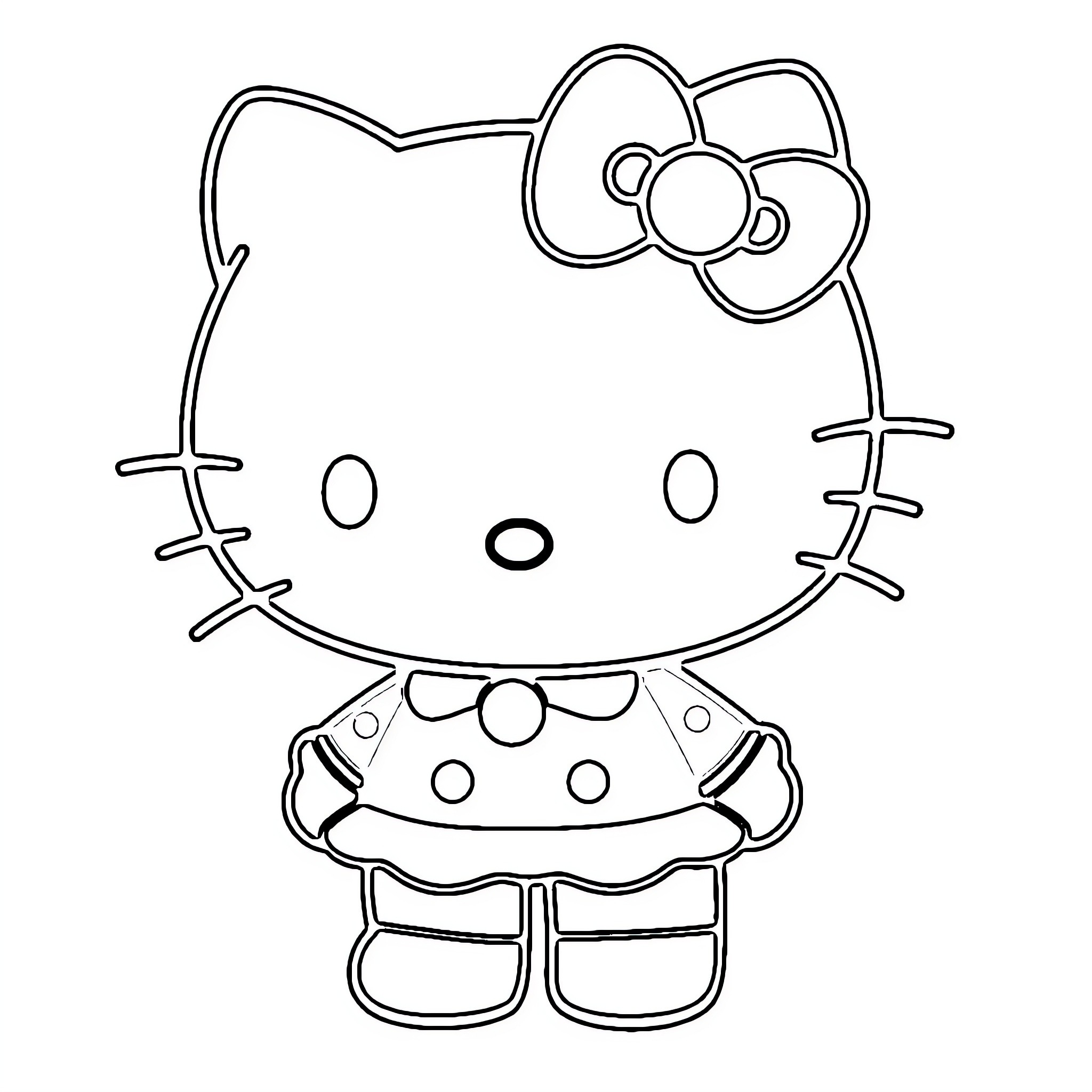 Hello Kitty standing with a bow Coloring Page (free black-and-white line drawing printable PDF for all, from beginners to advanced learners, including children, teens, adults, and seniors)