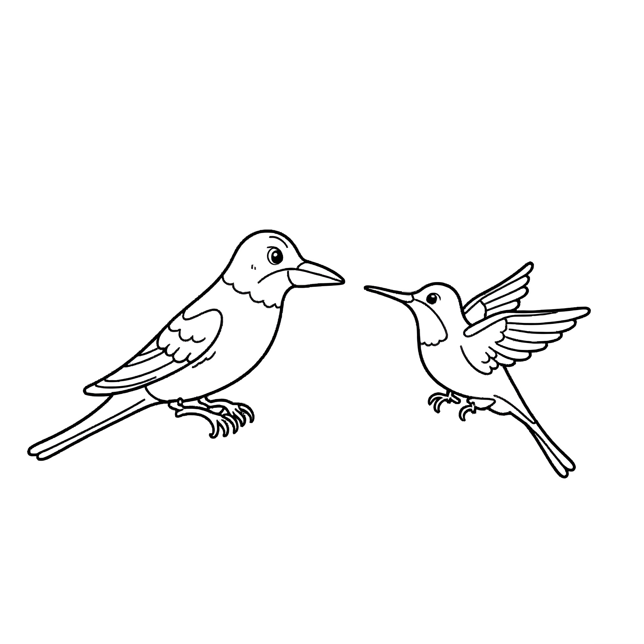 Birds interacting with each other Coloring Page (free black-and-white line drawing printable PDF for all, from beginners to advanced learners, including children, teens, adults, and seniors)
