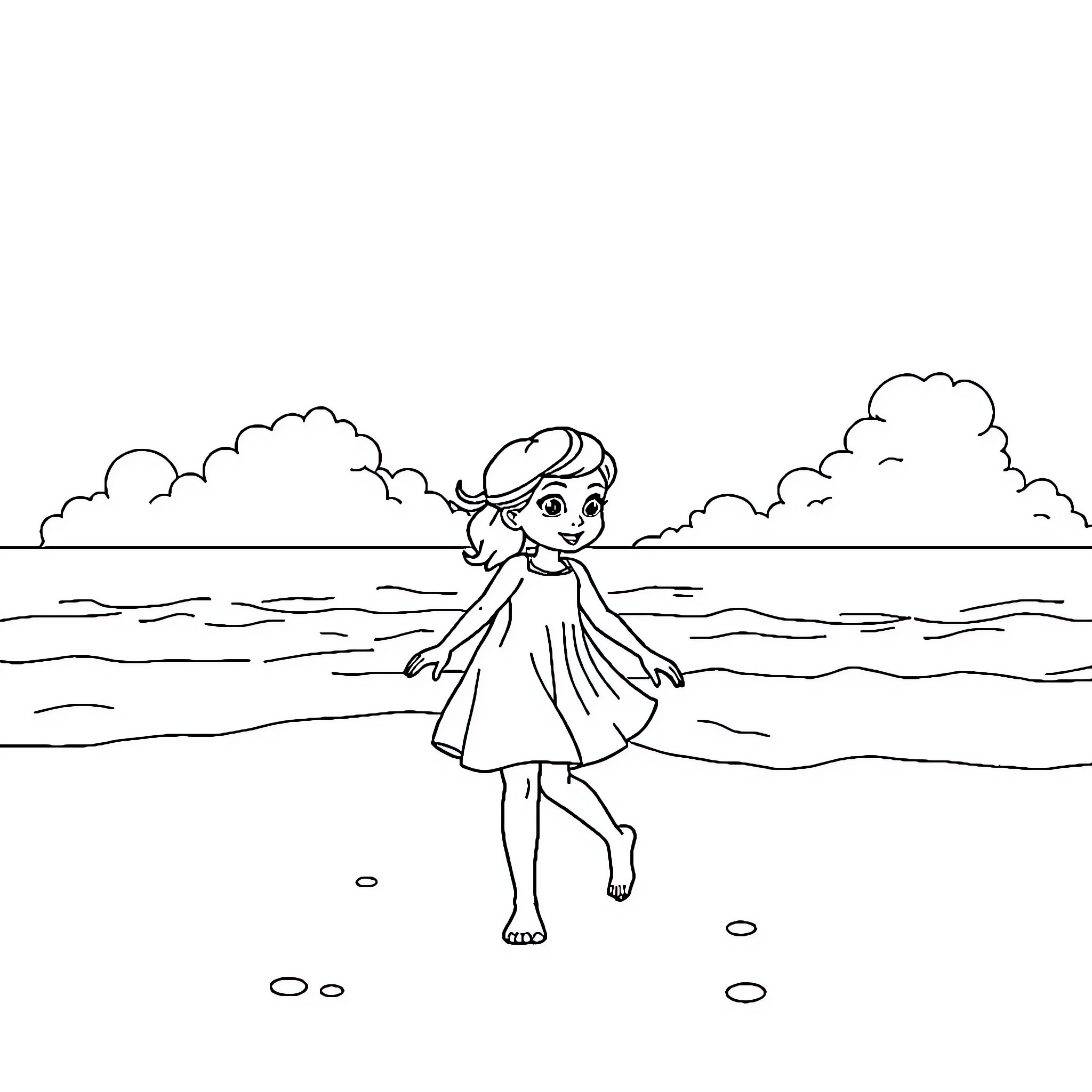 Ant enjoying a day at the beach Coloring Page (free black-and-white line drawing printable PDF for all, from beginners to advanced learners, including children, teens, adults, and seniors)