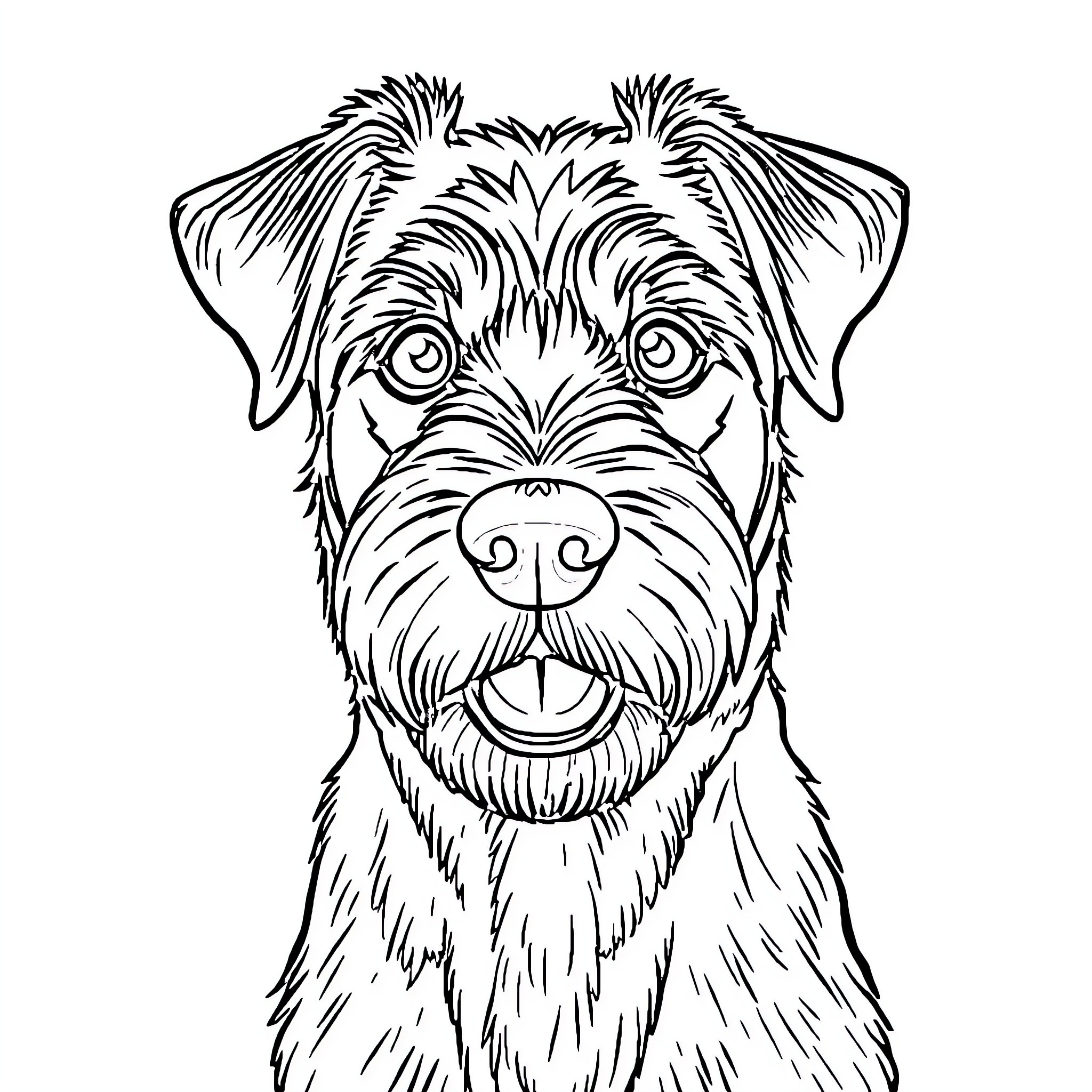 Dog with playful expression and fluffy fur Coloring Page (free black-and-white line drawing printable PDF for all, from beginners to advanced learners, including children, teens, adults, and seniors)