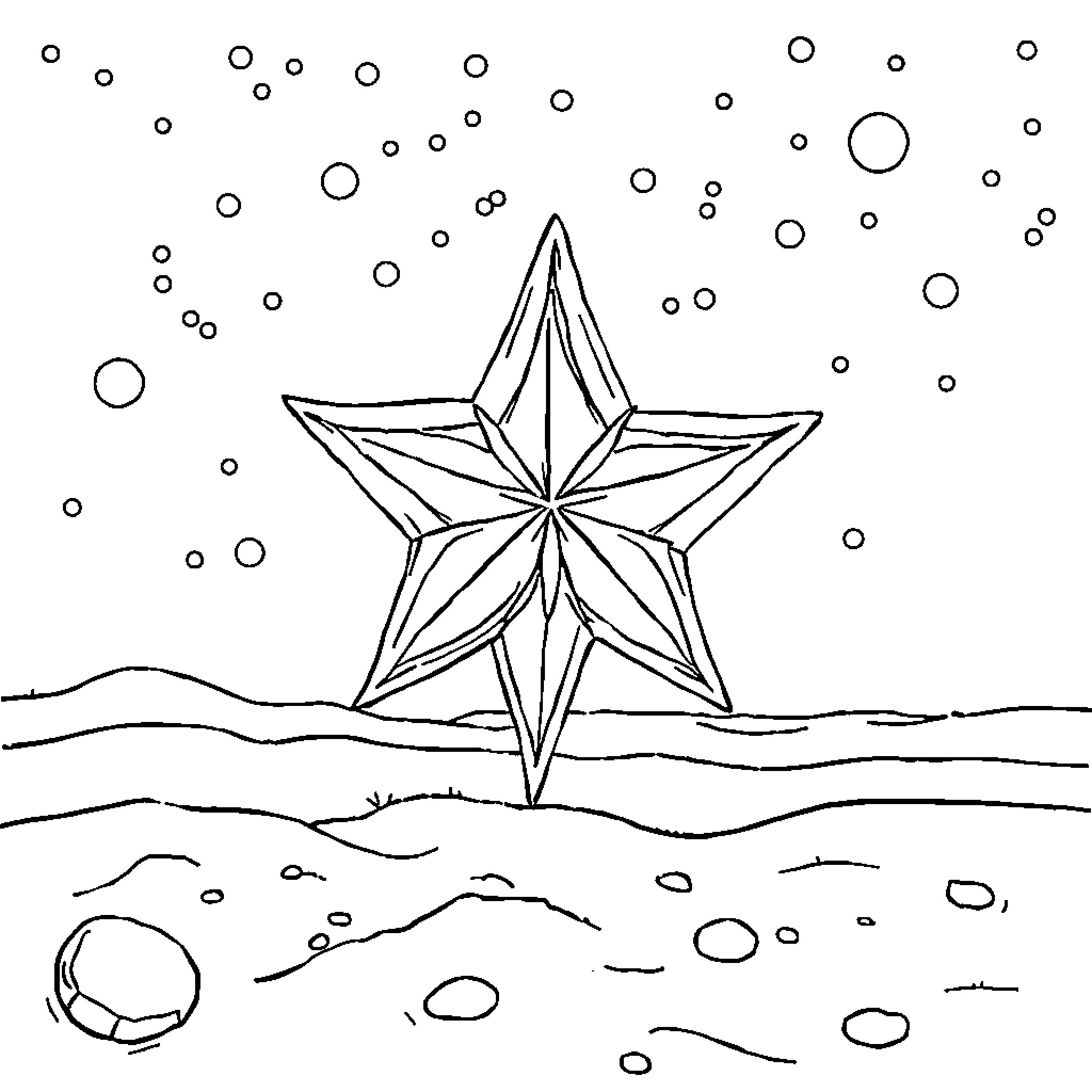 Star on the Snowy Landscape Coloring Page (free black-and-white line drawing printable PDF for all, from beginners to advanced learners, including children, teens, adults, and seniors)