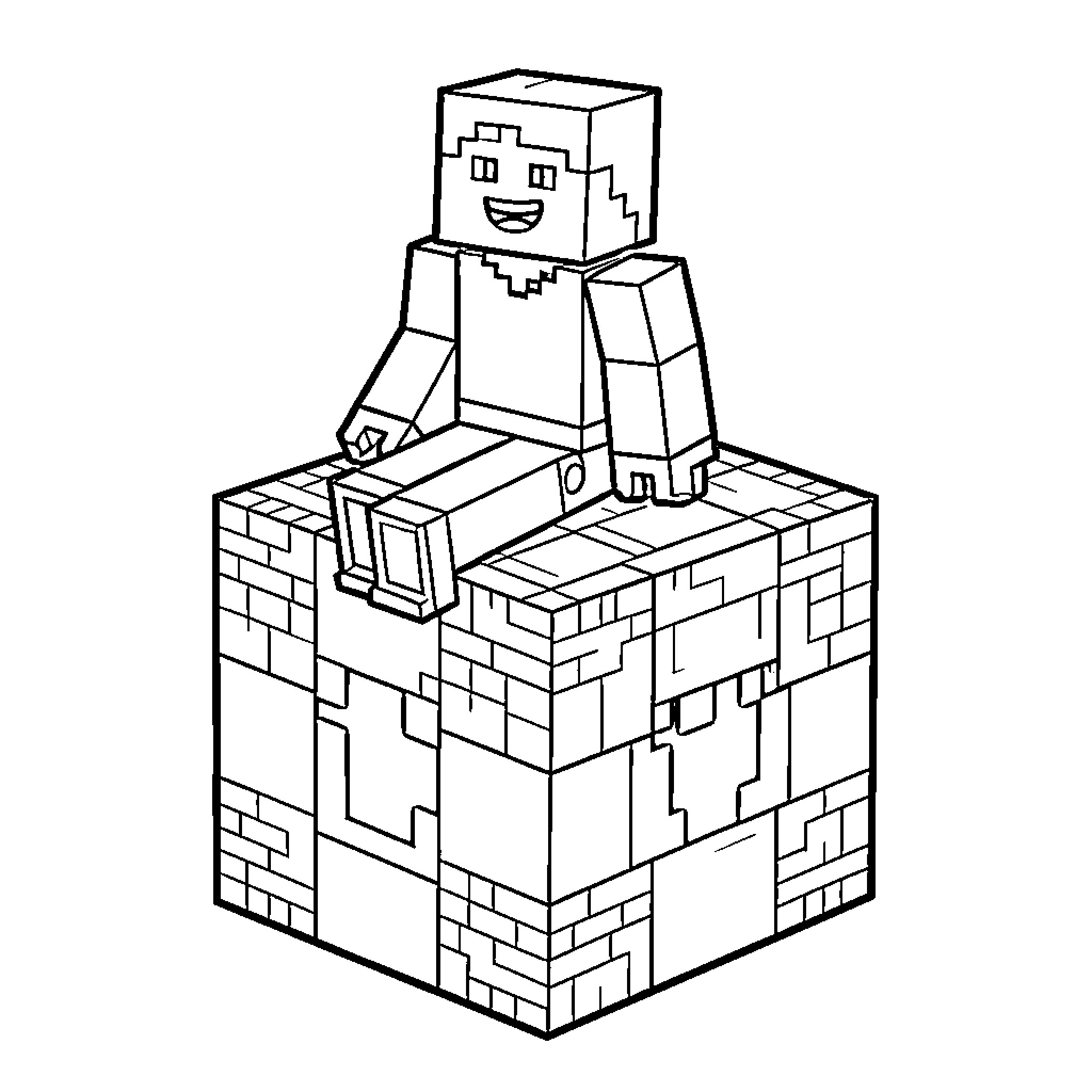 Minecraft TNT explosion scene Coloring Page (free black-and-white line drawing printable PDF for all, from beginners to advanced learners, including children, teens, adults, and seniors)