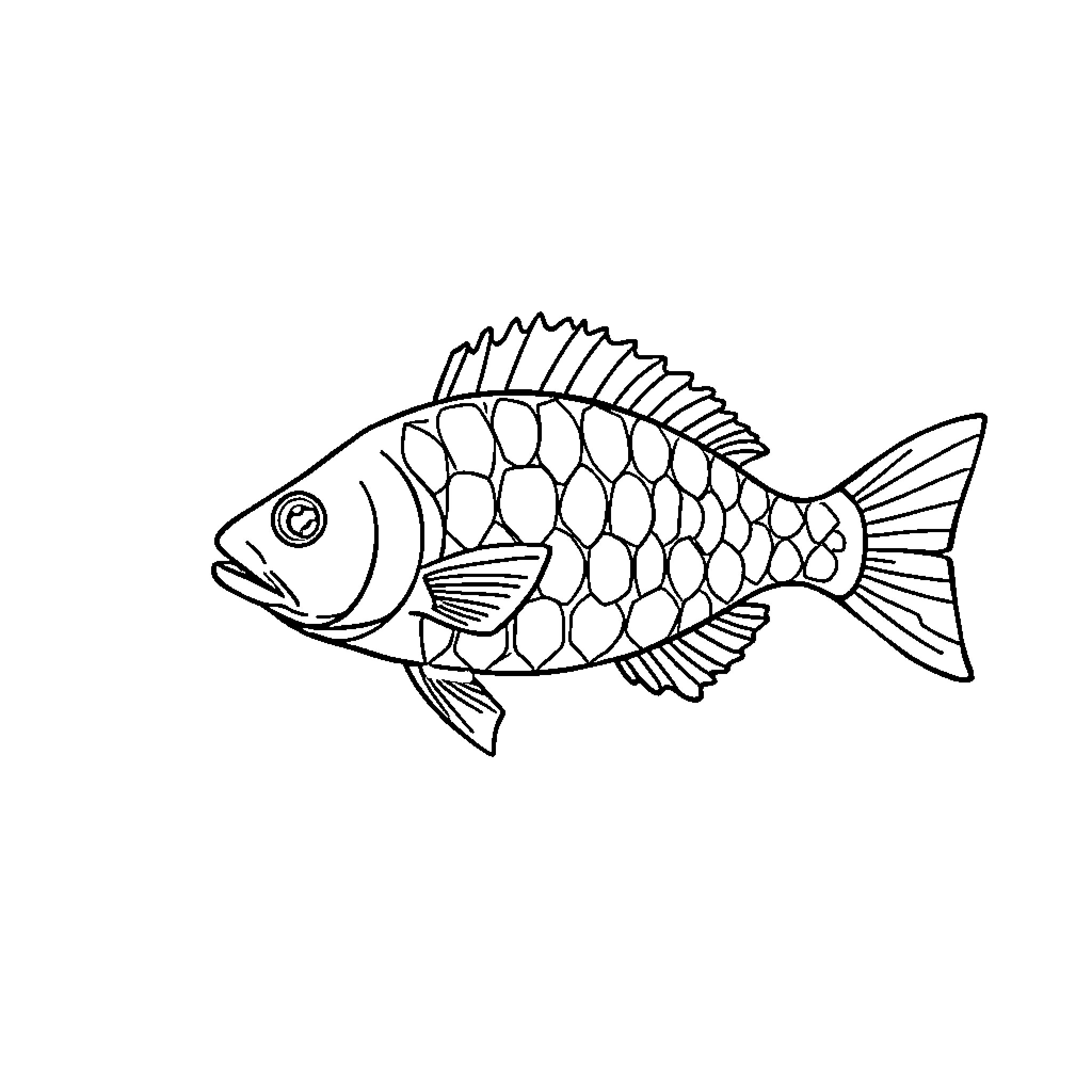 Fish swimming with distinctive patterns Coloring Page (free black-and-white line drawing printable PDF for all, from beginners to advanced learners, including children, teens, adults, and seniors)