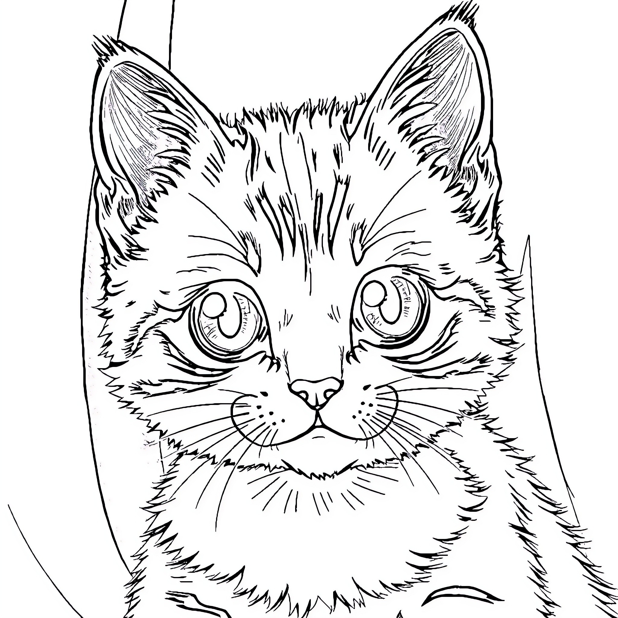 Kitten with expressive eyes Coloring Page (free black-and-white line drawing printable PDF for all, from beginners to advanced learners, including children, teens, adults, and seniors)