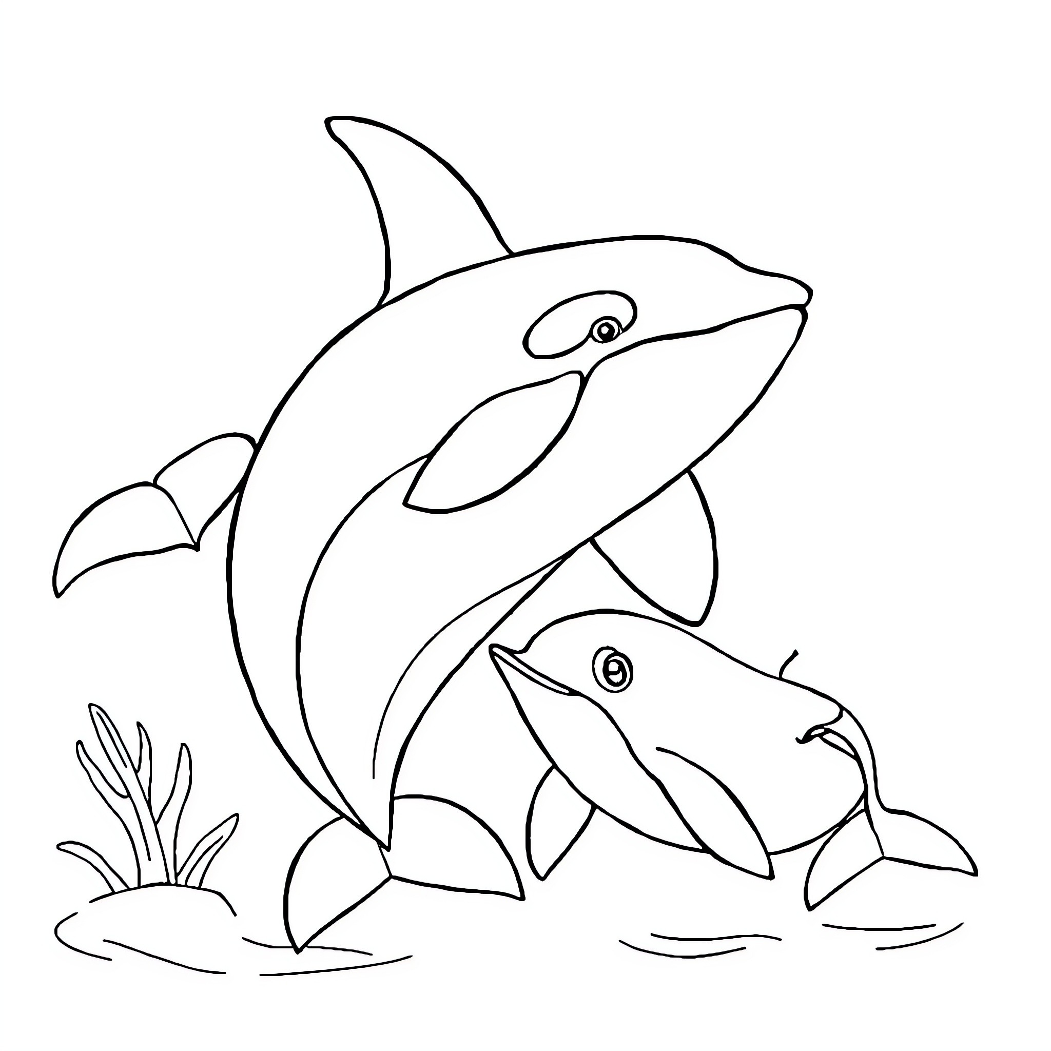 Raccoon sharks playing in the ocean Coloring Page (free black-and-white line drawing printable PDF for all, from beginners to advanced learners, including children, teens, adults, and seniors)