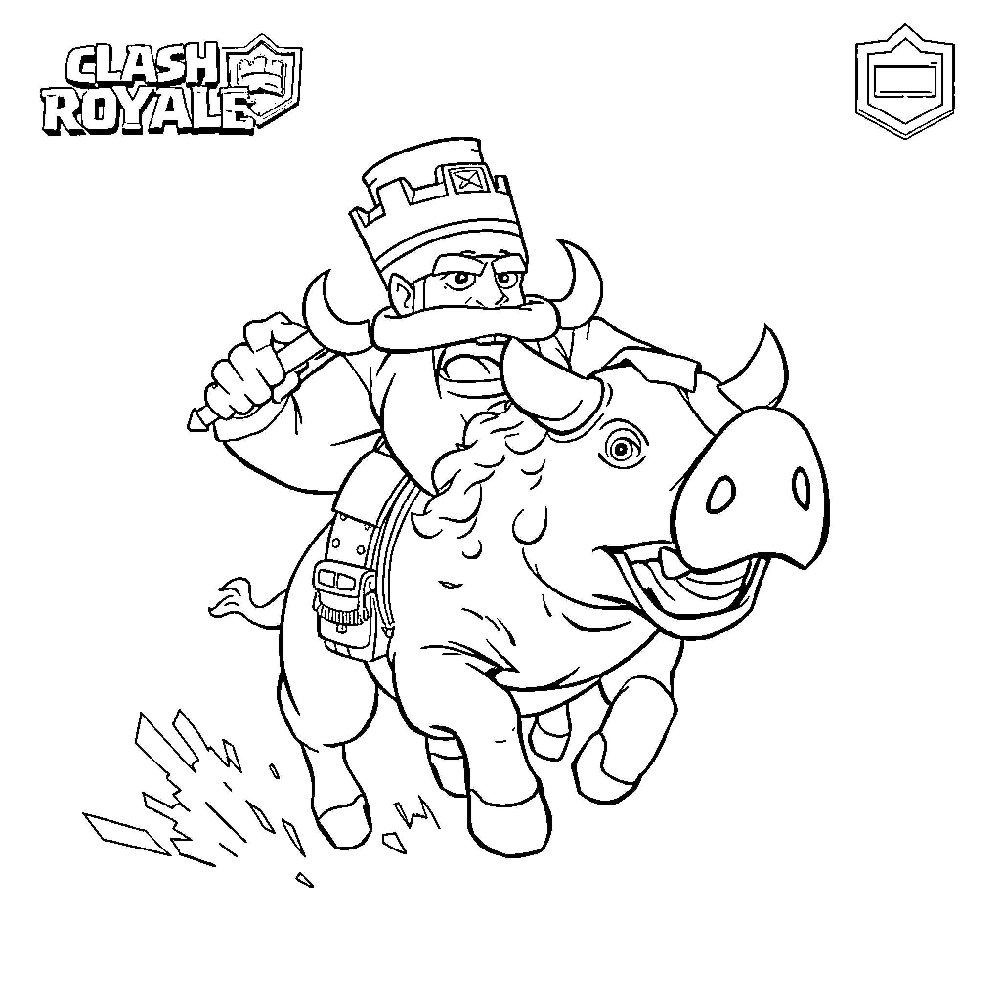 Hog Rider charging into battle on his hog Coloring Page (free black-and-white line drawing printable PDF for all, from beginners to advanced learners, including children, teens, adults, and seniors)