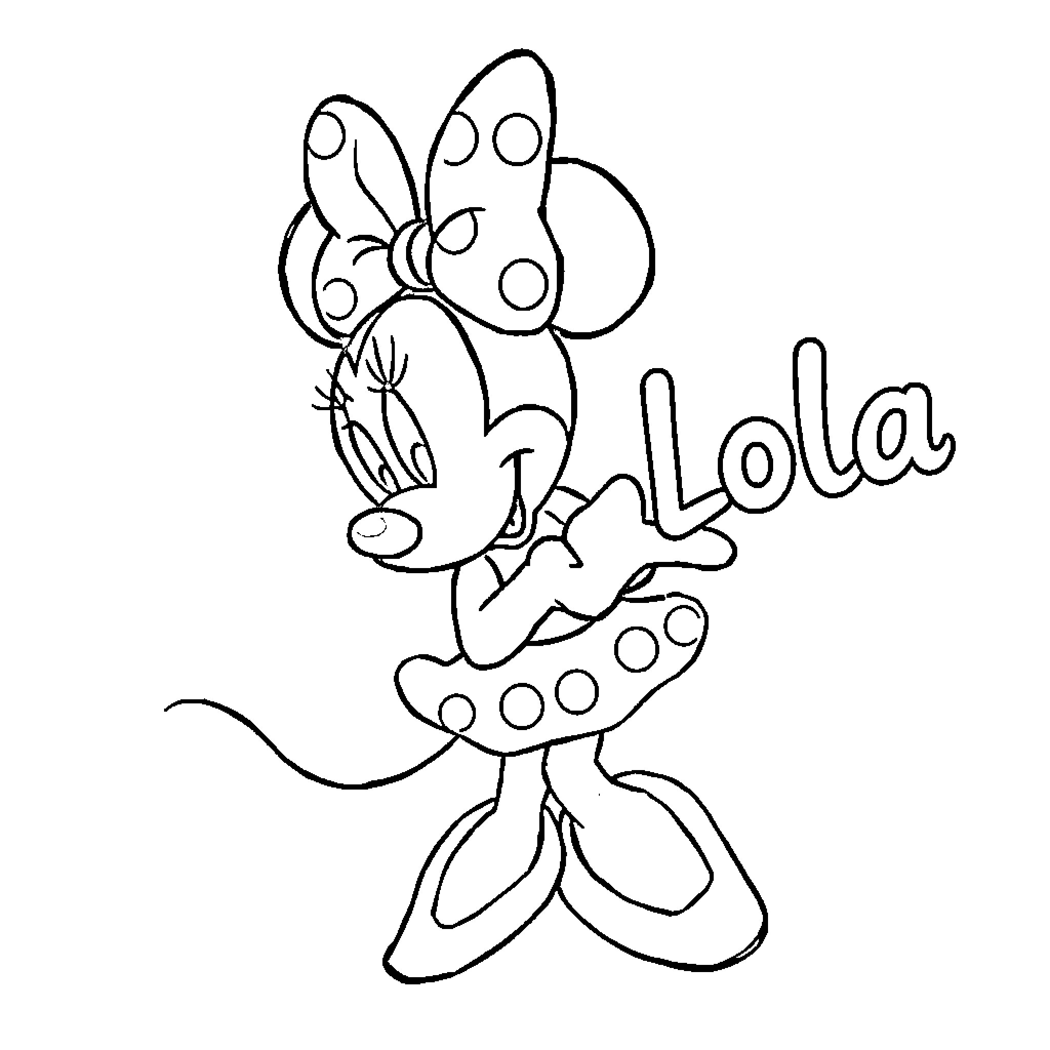Minnie striking a playful pose Coloring Page (free black-and-white line drawing printable PDF for all, from beginners to advanced learners, including children, teens, adults, and seniors)