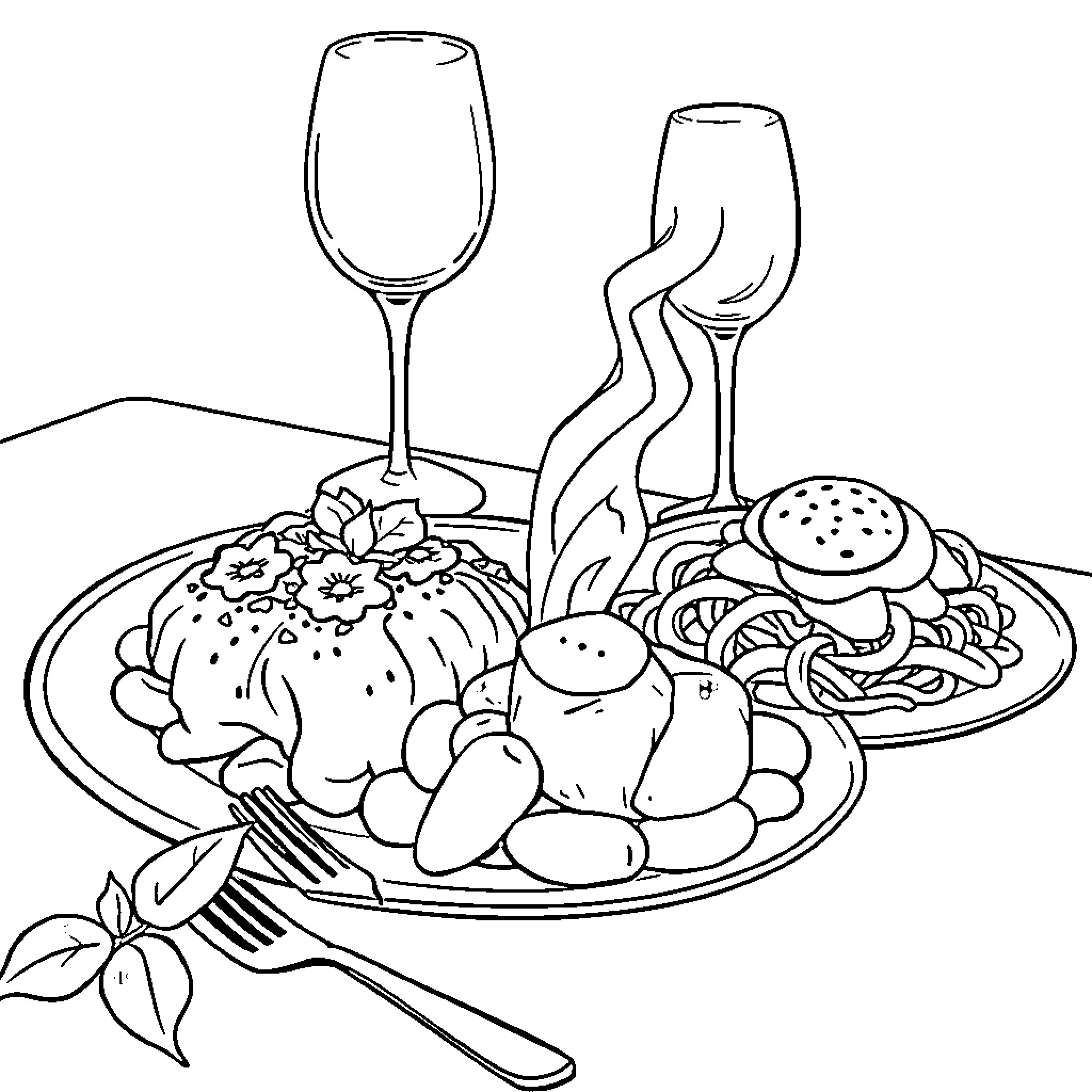 Brainrot: Whimsical Culinary Indulgence Coloring Page (free black-and-white line drawing printable PDF for all, from beginners to advanced learners, including children, teens, adults, and seniors)