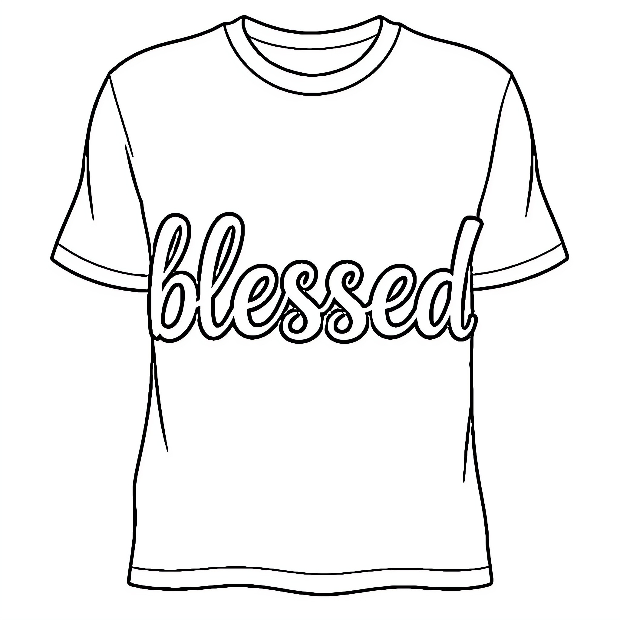 T-Shirt with 'Blessed' text Coloring Page (free black-and-white line drawing printable PDF for all, from beginners to advanced learners, including children, teens, adults, and seniors)