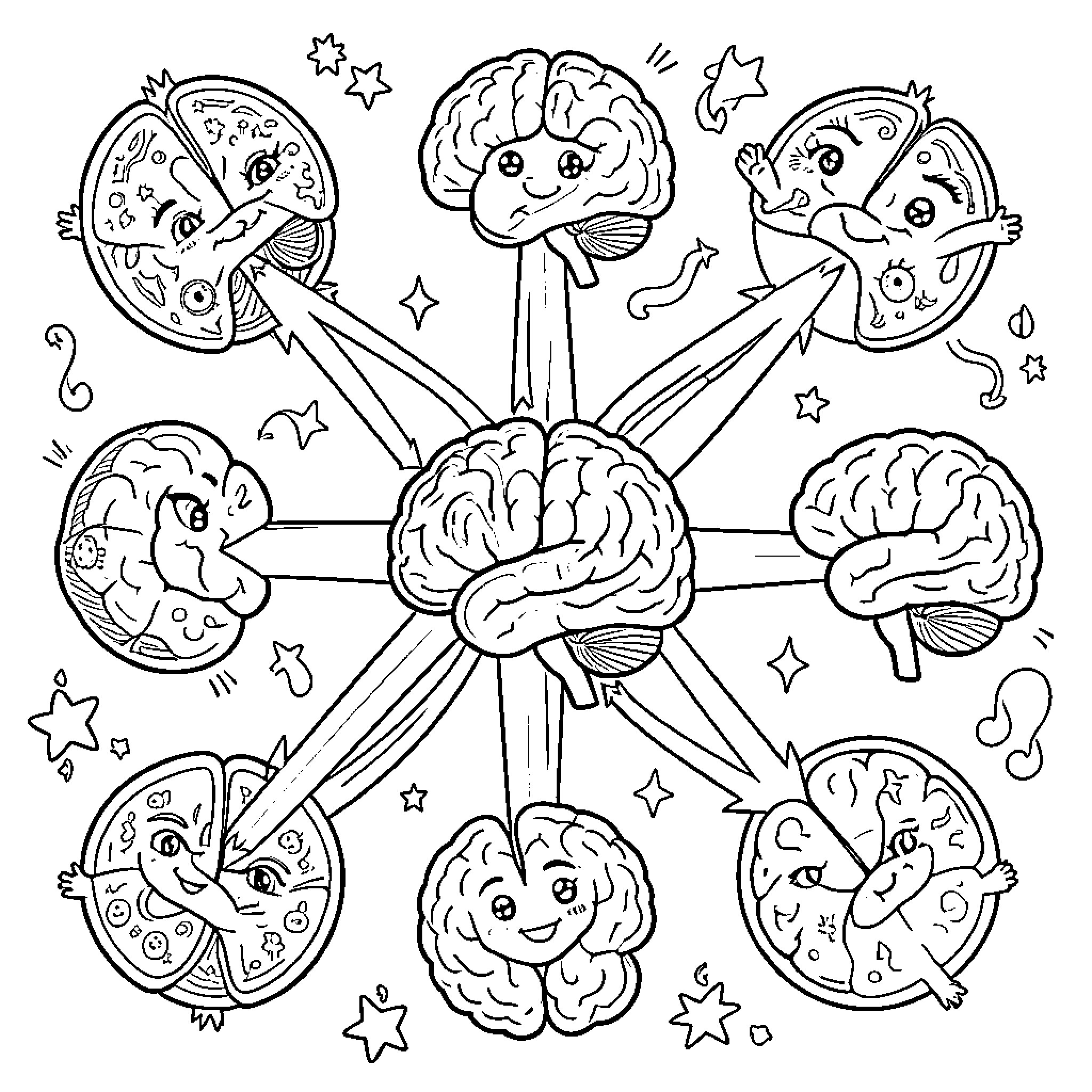 Sense Organs Expressing Joy and Wonder Coloring Page (free black-and-white line drawing printable PDF for all, from beginners to advanced learners, including children, teens, adults, and seniors)