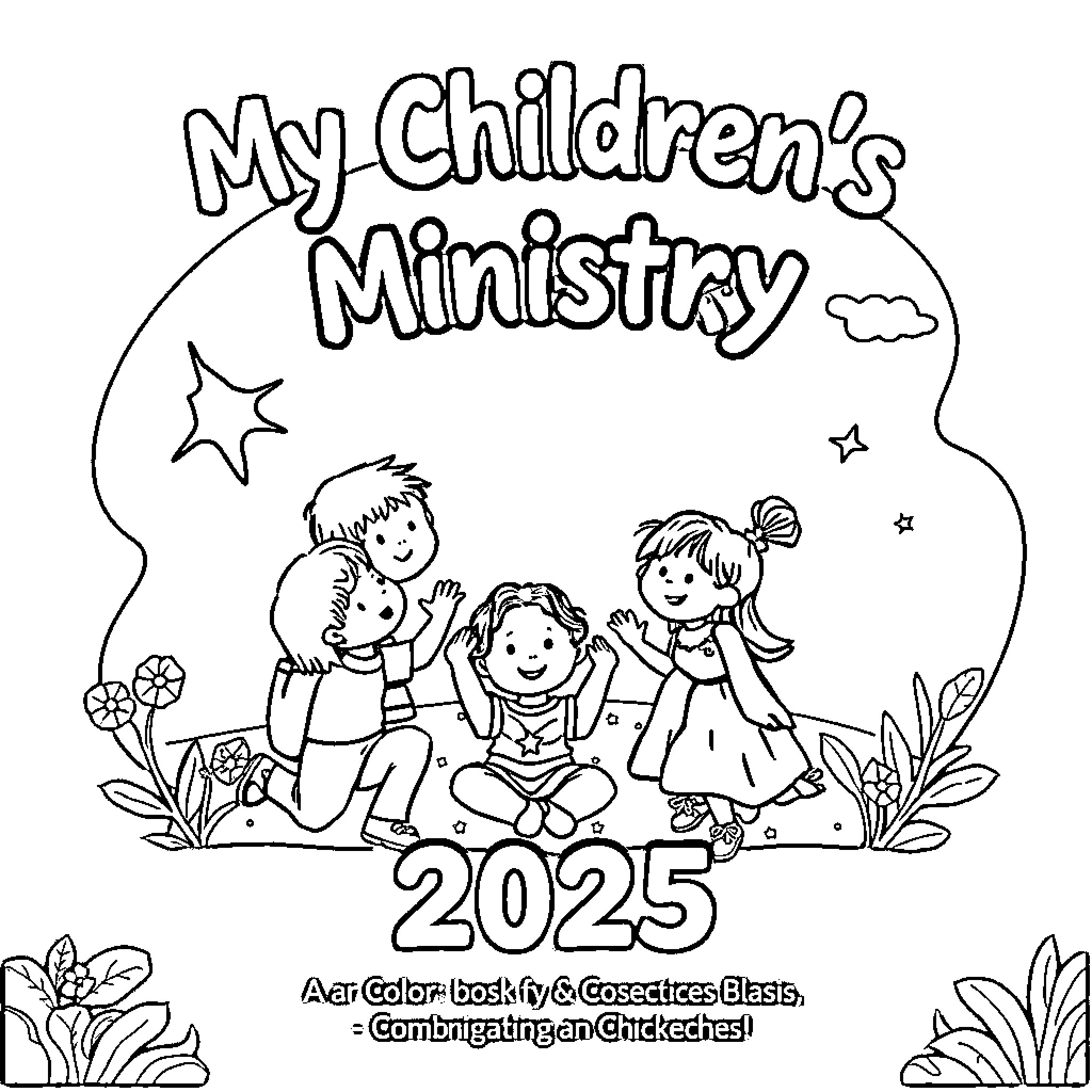 Ministry of Children's Group Gathering and Activities Coloring Page (free black-and-white line drawing printable PDF for all, from beginners to advanced learners, including children, teens, adults, and seniors)